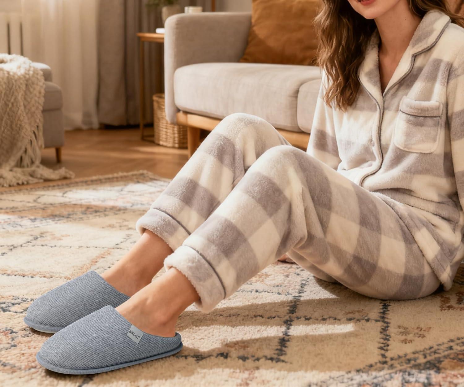 image:imageONCAI Womens House Slippers Cushion Memory Foam Waffle Upper Home Comfortable Warm Winter Cozy Soft Lightweight Indoor Best House Shoes Nonslip Rubber Sole US Size 511Grey