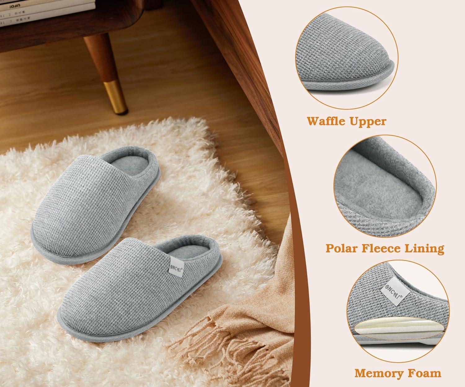 image:imageONCAI Womens House Slippers Cushion Memory Foam Waffle Upper Home Comfortable Warm Winter Cozy Soft Lightweight Indoor Best House Shoes Nonslip Rubber Sole US Size 511Grey