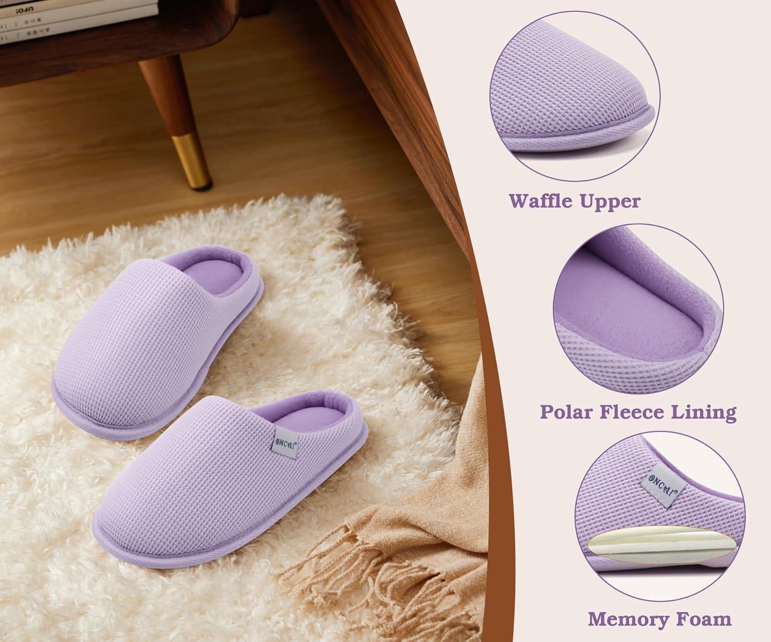 image:imageONCAI Womens House Slippers Cushion Memory Foam Waffle Upper Home Comfortable Warm Winter Cozy Soft Lightweight Indoor Best House Shoes Nonslip Rubber Sole US Size 511Light Purple