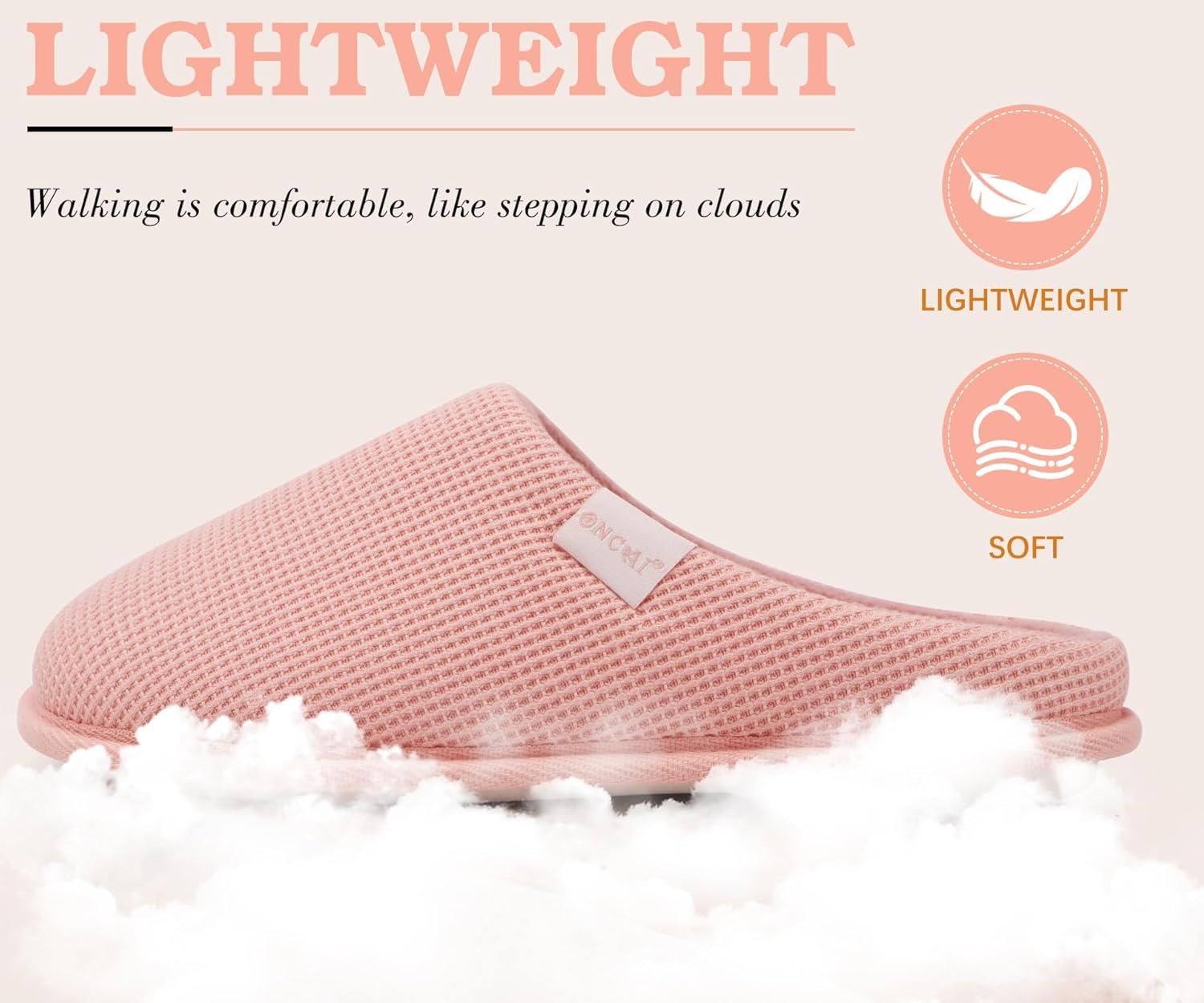 image:imageONCAI Womens House Slippers Cushion Memory Foam Waffle Upper Home Comfortable Warm Winter Cozy Soft Lightweight Indoor Best House Shoes Nonslip Rubber Sole US Size 511Light Pink
