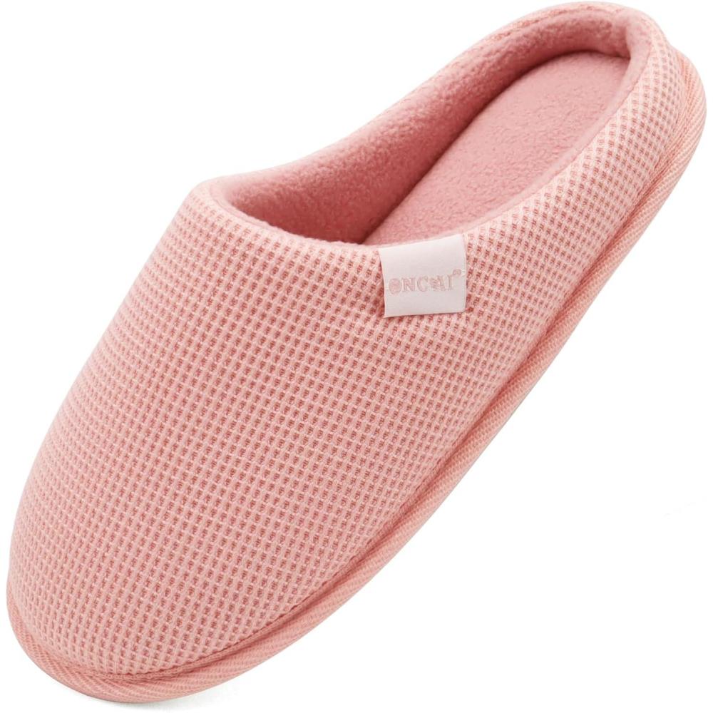 image:imageONCAI Womens House Slippers Cushion Memory Foam Waffle Upper Home Comfortable Warm Winter Cozy Soft Lightweight Indoor Best House Shoes Nonslip Rubber Sole US Size 511Light Pink