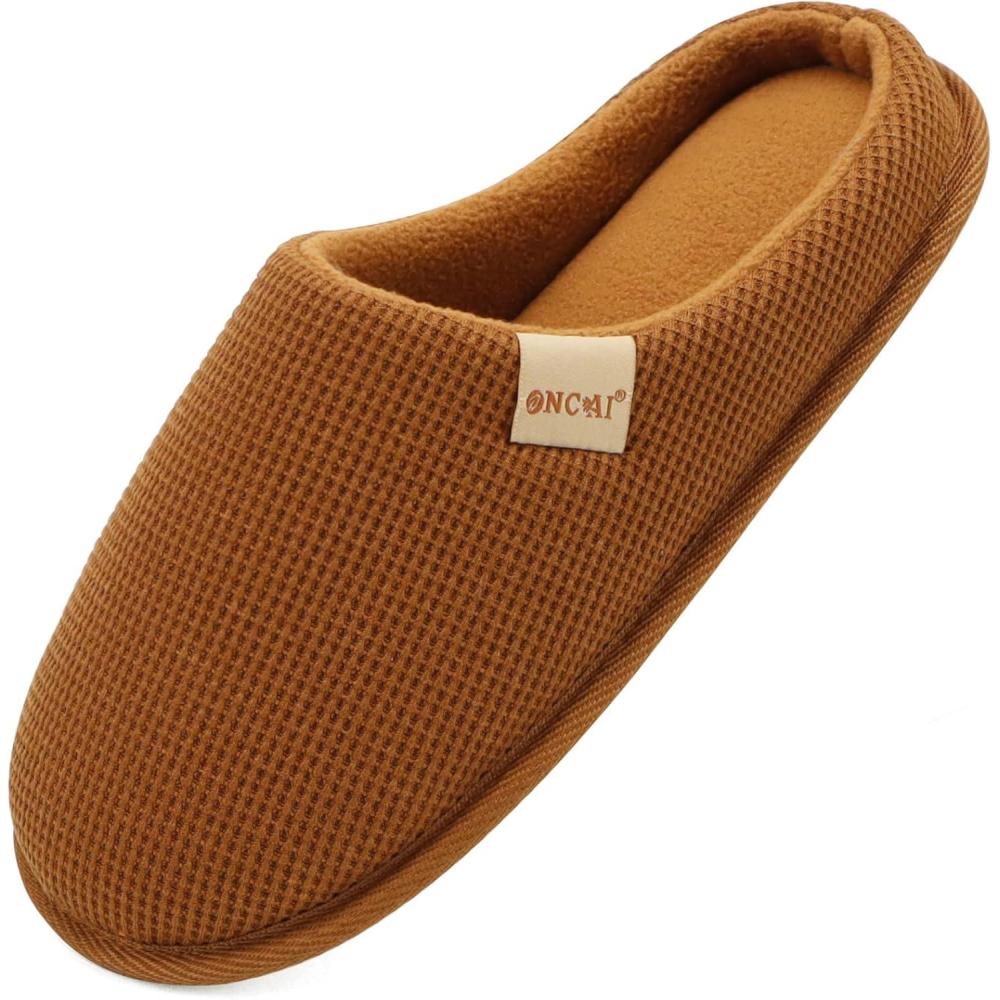 image:imageONCAI Womens House Slippers Cushion Memory Foam Waffle Upper Home Comfortable Warm Winter Cozy Soft Lightweight Indoor Best House Shoes Nonslip Rubber Sole US Size 511Dark Khaki