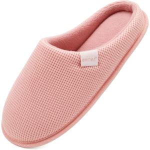 ONCAI Women’s House Slippers, Cushion Memory Foam Waffle Upper Home Comfortable Warm Winter Cozy Soft Lightweight Indoor Best House Shoes Non-slip Rubber Sole US Size 5-11(Light Pink)