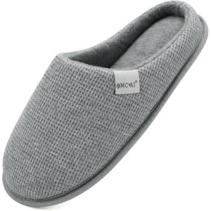 ONCAI Women’s House Slippers, Cushion Memory Foam Waffle Upper Home Comfortable Warm Winter Cozy Soft Lightweight Indoor Best House Shoes Non-slip Rubber Sole US Size 5-11(Grey)