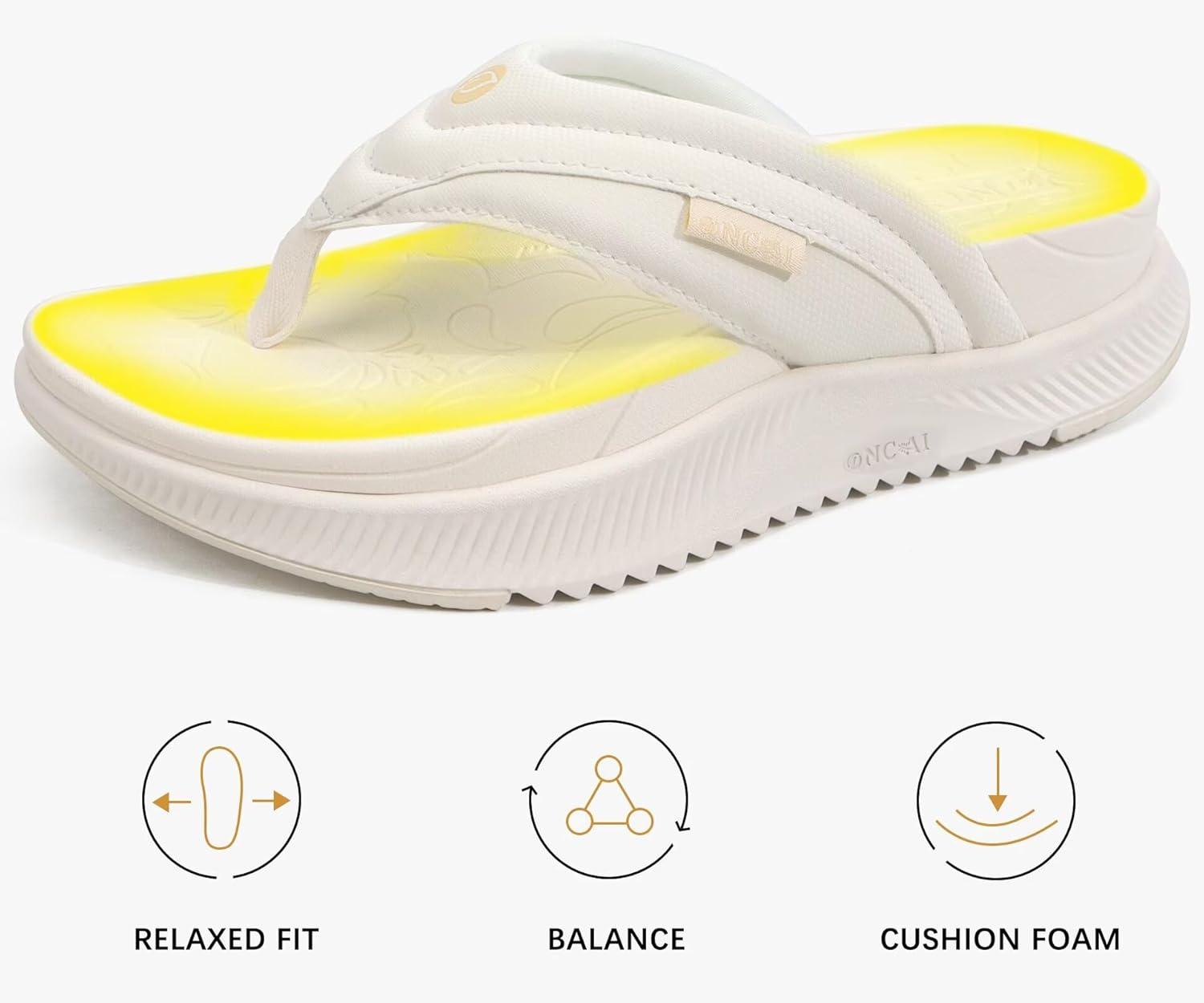 image:imageONCAI Womens Orthotic Cushion Flip Flops Recovery Walking Sandals for Women with Arch Support Summer Comfortable Slip On Flip Flops for Womans Size 612White