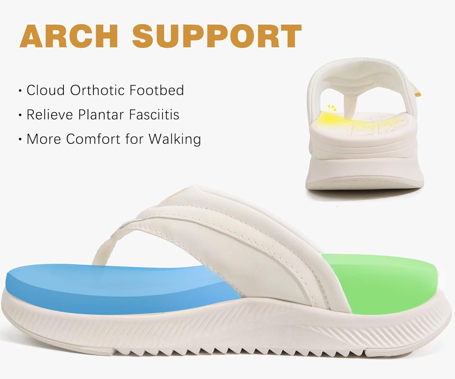 image:imageONCAI Womens Orthotic Cushion Flip Flops Recovery Walking Sandals for Women with Arch Support Summer Comfortable Slip On Flip Flops for Womans Size 612White