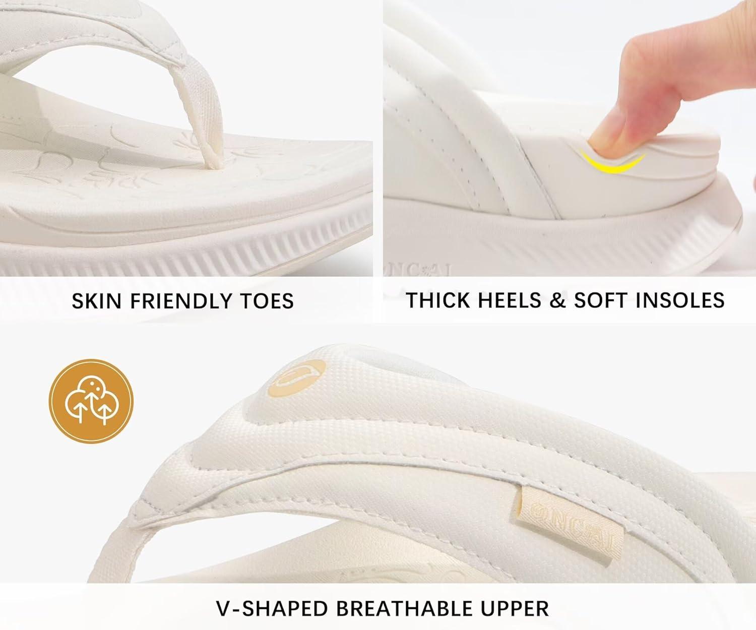 image:imageONCAI Womens Orthotic Cushion Flip Flops Recovery Walking Sandals for Women with Arch Support Summer Comfortable Slip On Flip Flops for Womans Size 612White