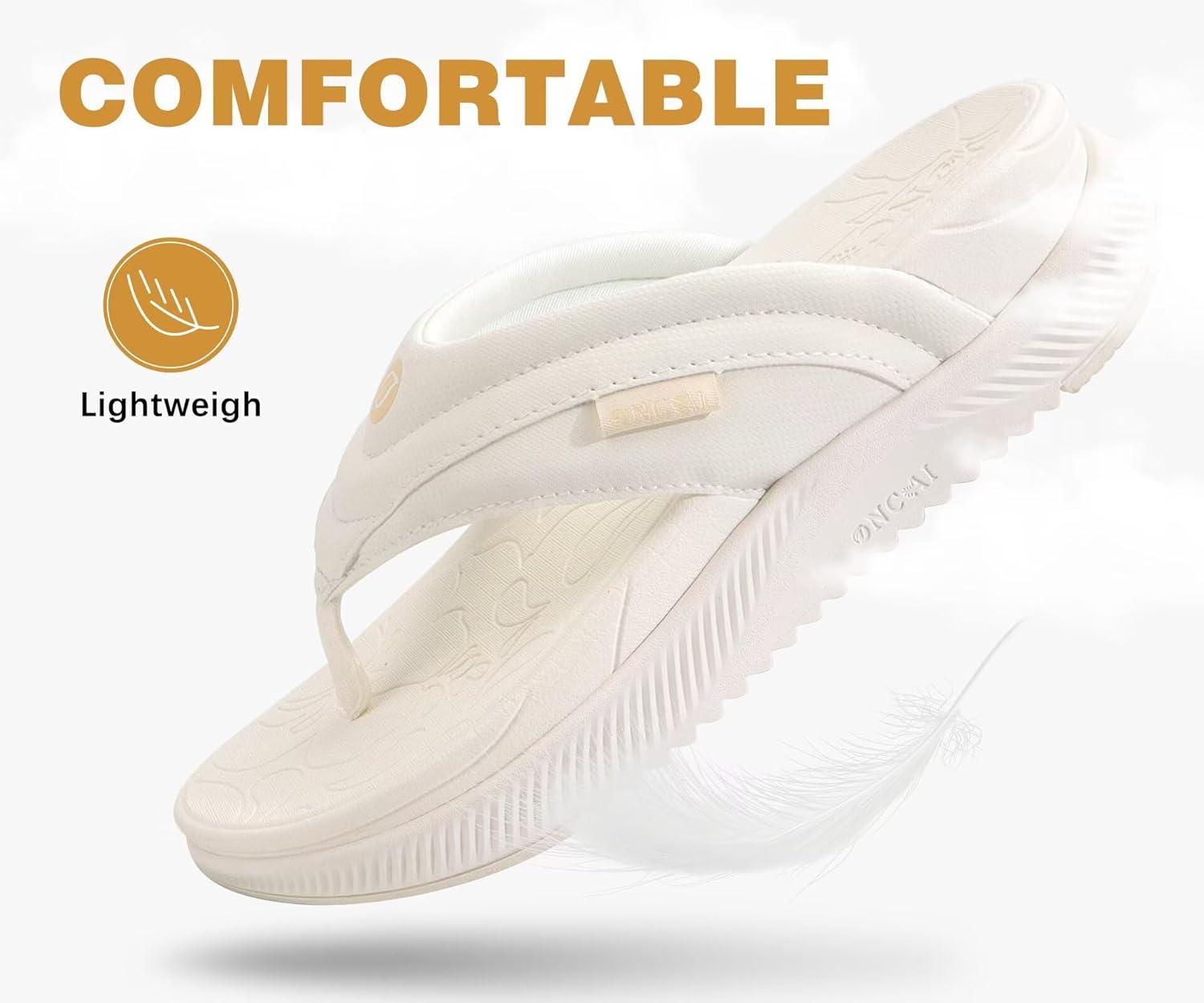 image:imageONCAI Womens Orthotic Cushion Flip Flops Recovery Walking Sandals for Women with Arch Support Summer Comfortable Slip On Flip Flops for Womans Size 612White