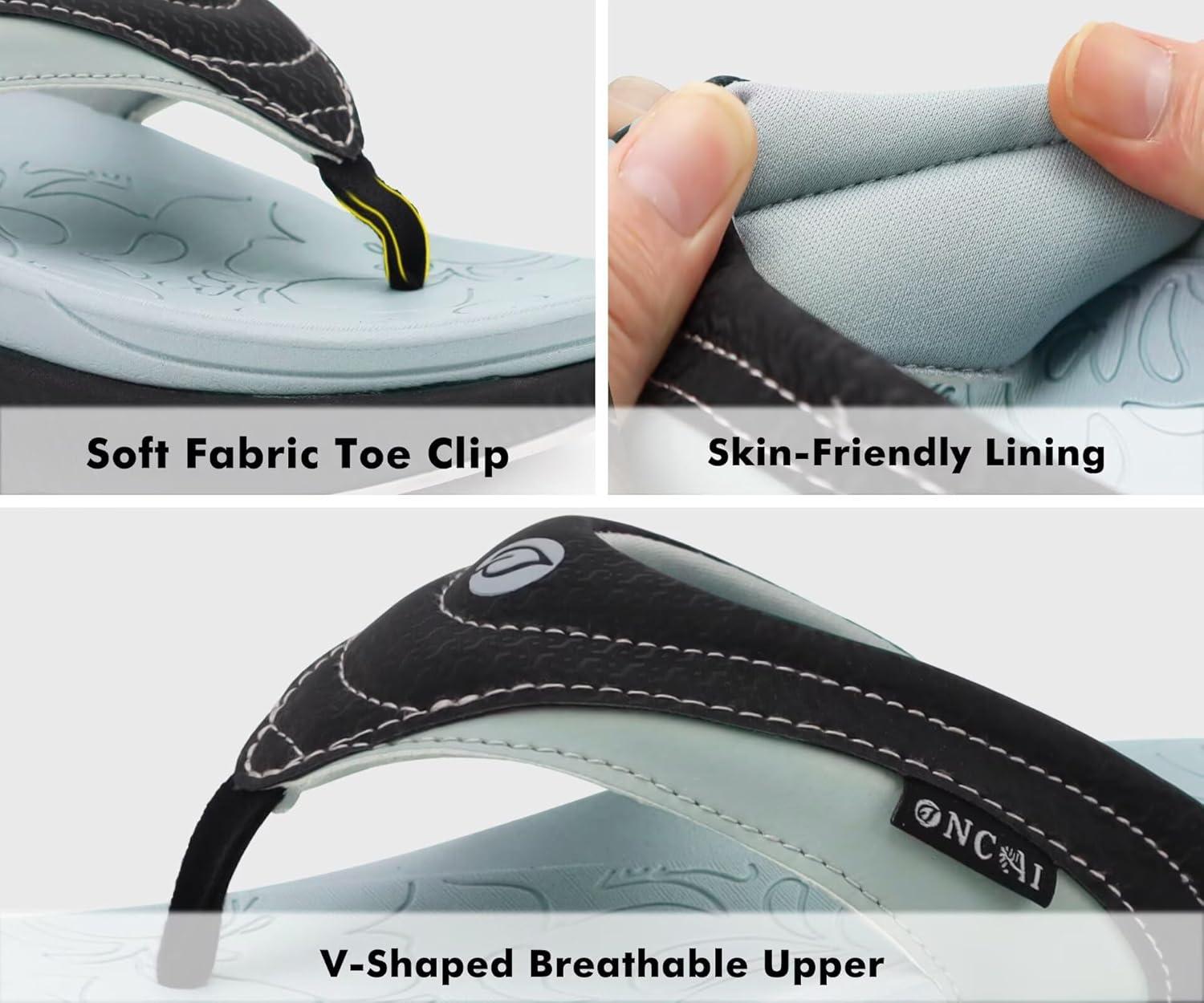image:imageONCAI Womens Orthotic Flip Flops Recovery Walking Sandals for Women with Arch Support for Plantar Fasciitis Summer Comfortable Cushion Platform SlipOn Indoor Outdoor Size 612GreyBlack