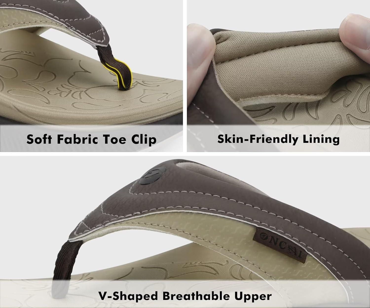 image:imageONCAI Womens Orthotic Flip Flops Recovery Walking Sandals for Women with Arch Support for Plantar Fasciitis Summer Comfortable Cushion Platform SlipOn Indoor Outdoor Size 612LightDark Brown