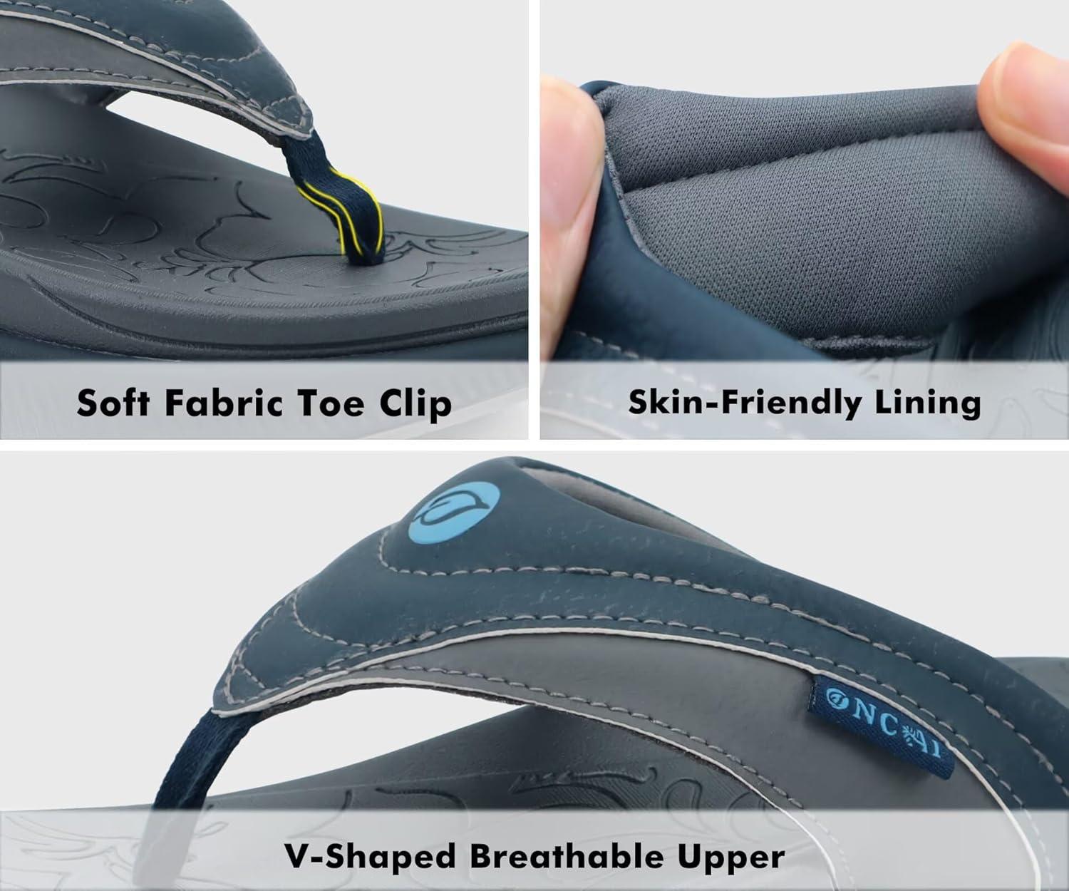 image:imageONCAI Womens Orthotic Flip Flops Recovery Walking Sandals for Women with Arch Support for Plantar Fasciitis Summer Comfortable Cushion Platform SlipOn Indoor Outdoor Size 612Dark BlueGrey