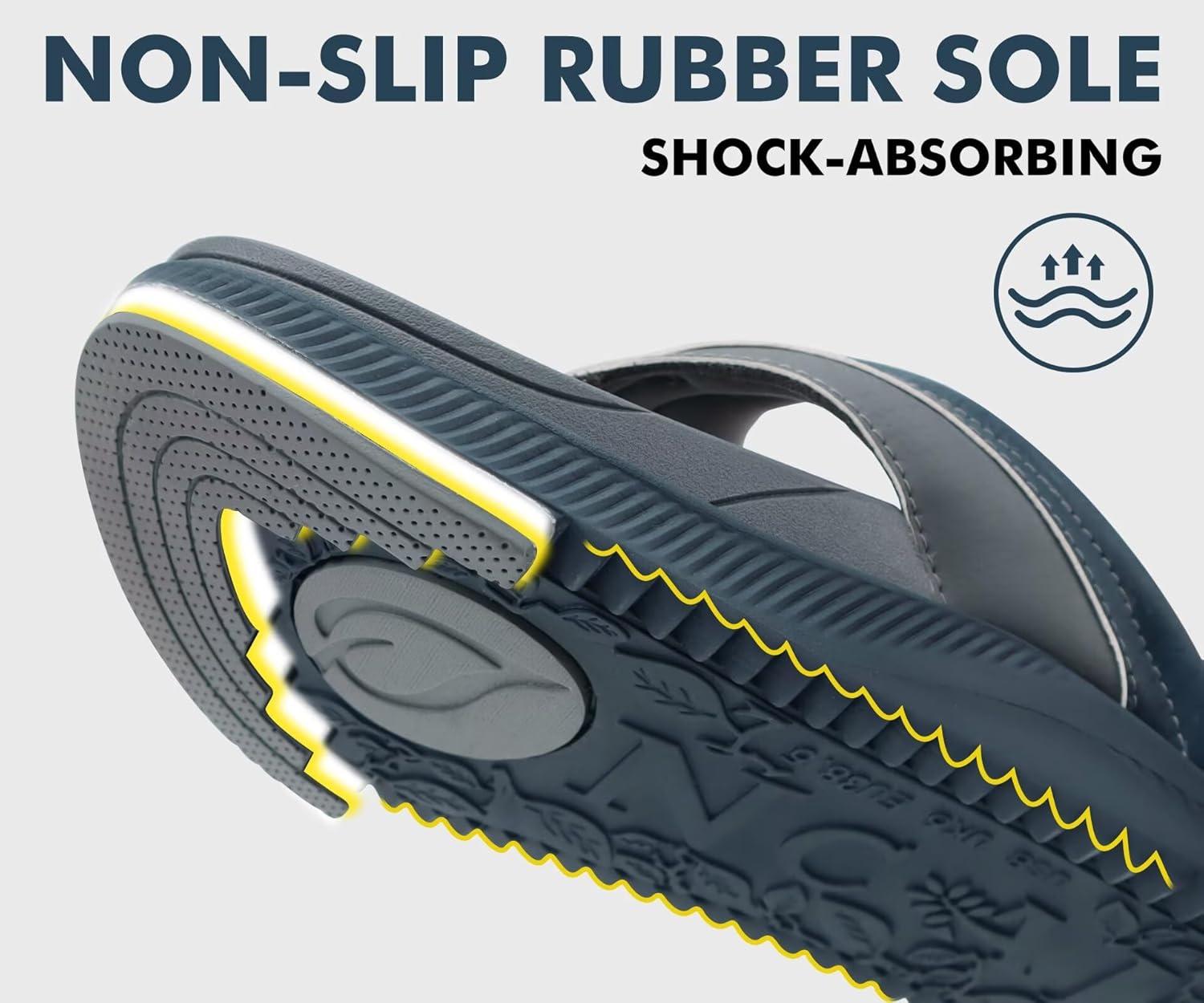 image:imageONCAI Womens Orthotic Flip Flops Recovery Walking Sandals for Women with Arch Support for Plantar Fasciitis Summer Comfortable Cushion Platform SlipOn Indoor Outdoor Size 612Dark BlueGrey