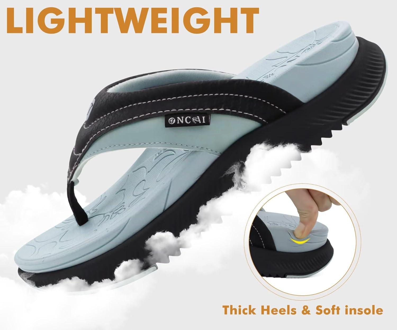 image:imageONCAI Womens Orthotic Flip Flops Recovery Walking Sandals for Women with Arch Support for Plantar Fasciitis Summer Comfortable Cushion Platform SlipOn Indoor Outdoor Size 612GreyBlack