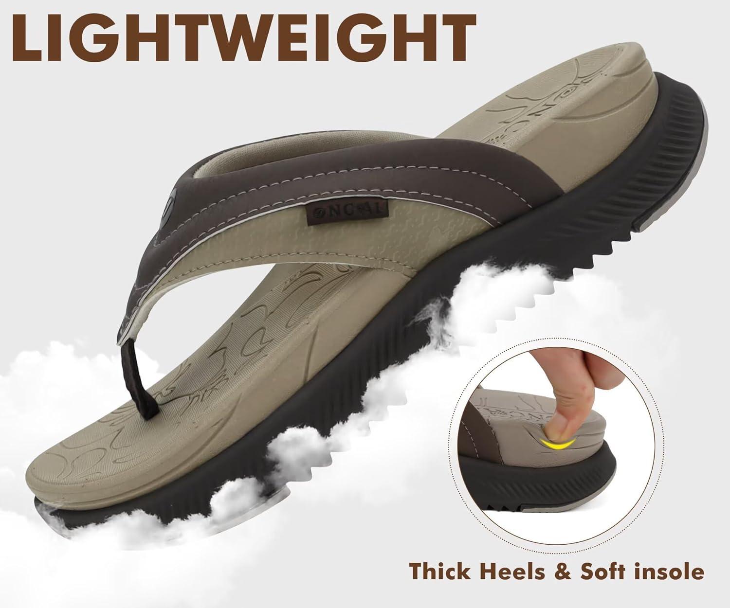 image:imageONCAI Womens Orthotic Flip Flops Recovery Walking Sandals for Women with Arch Support for Plantar Fasciitis Summer Comfortable Cushion Platform SlipOn Indoor Outdoor Size 612LightDark Brown