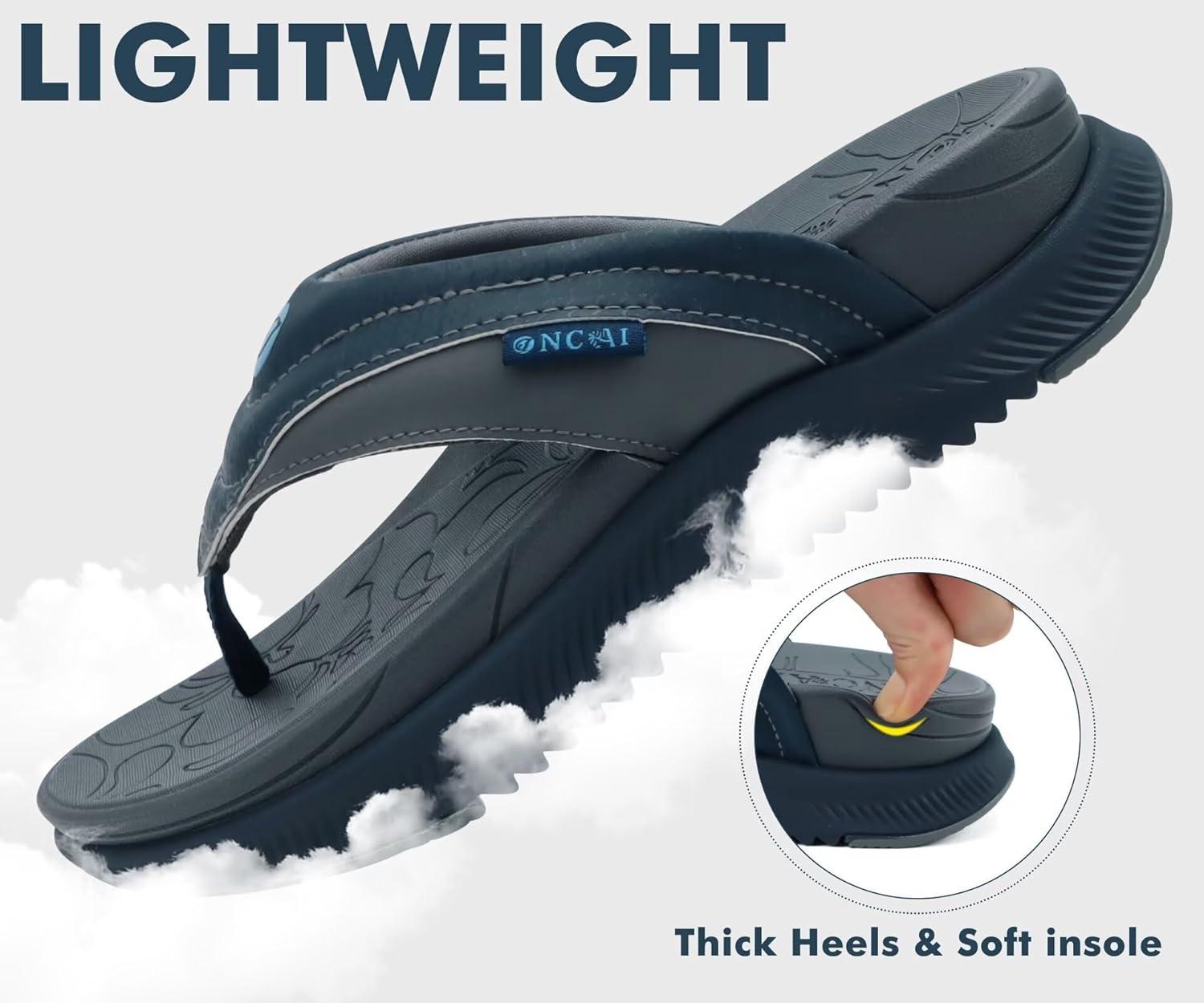 image:imageONCAI Womens Orthotic Flip Flops Recovery Walking Sandals for Women with Arch Support for Plantar Fasciitis Summer Comfortable Cushion Platform SlipOn Indoor Outdoor Size 612Dark BlueGrey