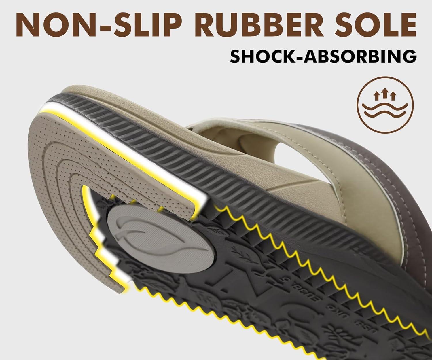 image:imageONCAI Womens Orthotic Flip Flops Recovery Walking Sandals for Women with Arch Support for Plantar Fasciitis Summer Comfortable Cushion Platform SlipOn Indoor Outdoor Size 612LightDark Brown