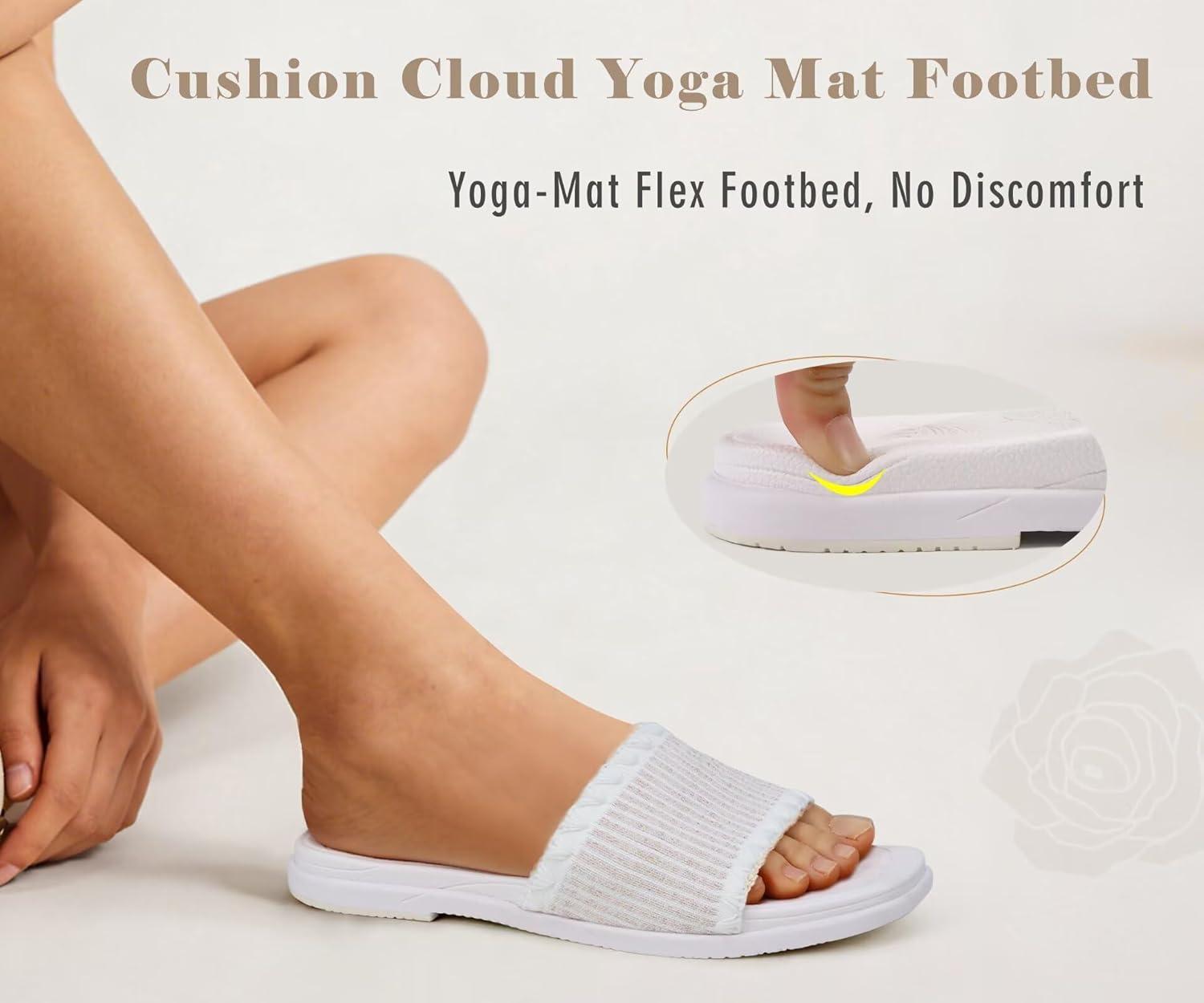 image:imageONCAI Womens Flat Slides Sandals Soft Knitted with Golden Thread Inlay Summer Vacation Walking Sandalias Mujer with Outdoor Rubber Soles US Size 611All White