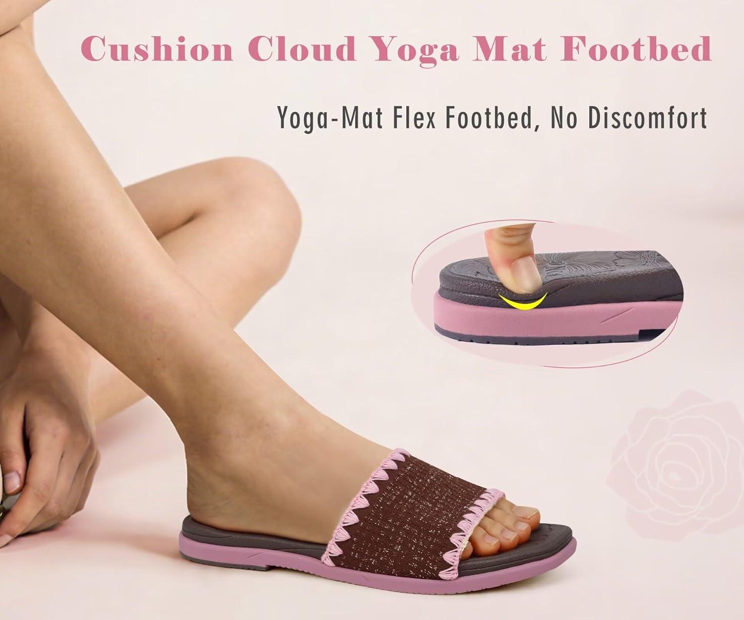 image:imageONCAI Womens Flat Slides Sandals Soft Knitted with Golden Thread Inlay Summer Vacation Walking Sandalias Mujer with Outdoor Rubber Soles US Size 611BrownPink