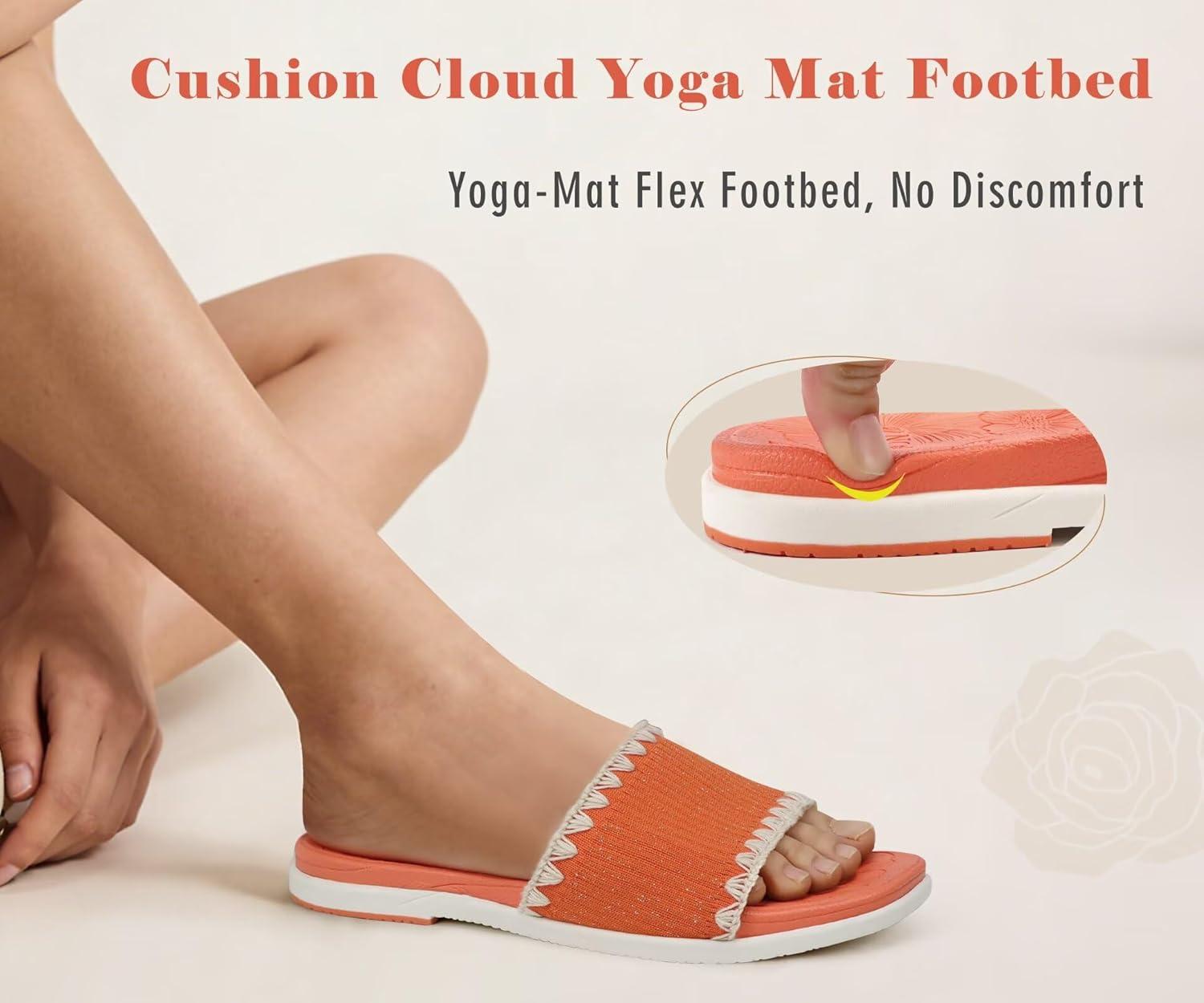 image:imageONCAI Womens Flat Slides Sandals Soft Knitted with Golden Thread Inlay Summer Vacation Walking Sandalias Mujer with Outdoor Rubber Soles US Size 611OrangeWhite
