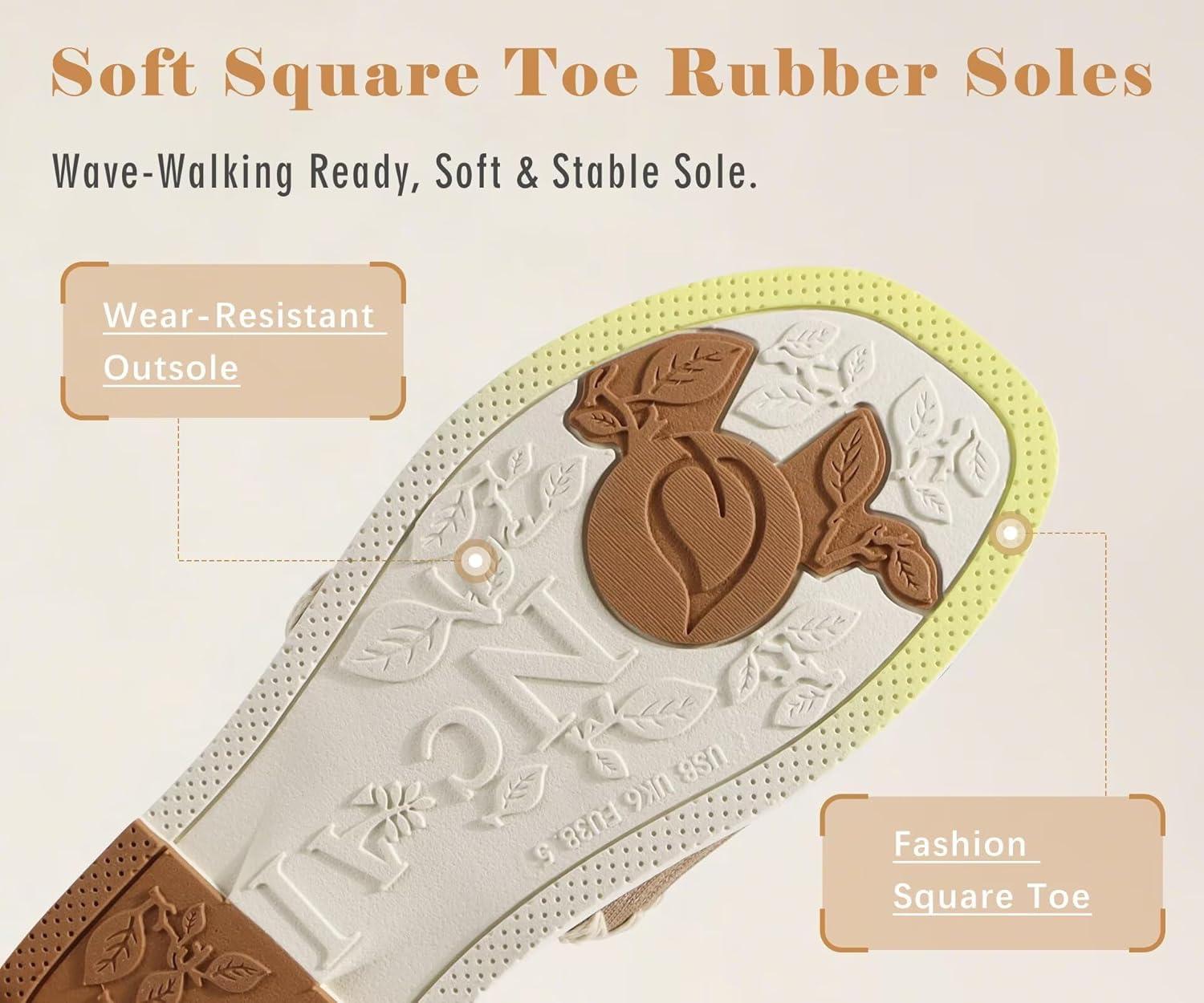 image:imageONCAI Womens Flat Slides Sandals Soft Knitted with Golden Thread Inlay Summer Vacation Walking Sandalias Mujer with Outdoor Rubber Soles US Size 611Beige KhakiWhite