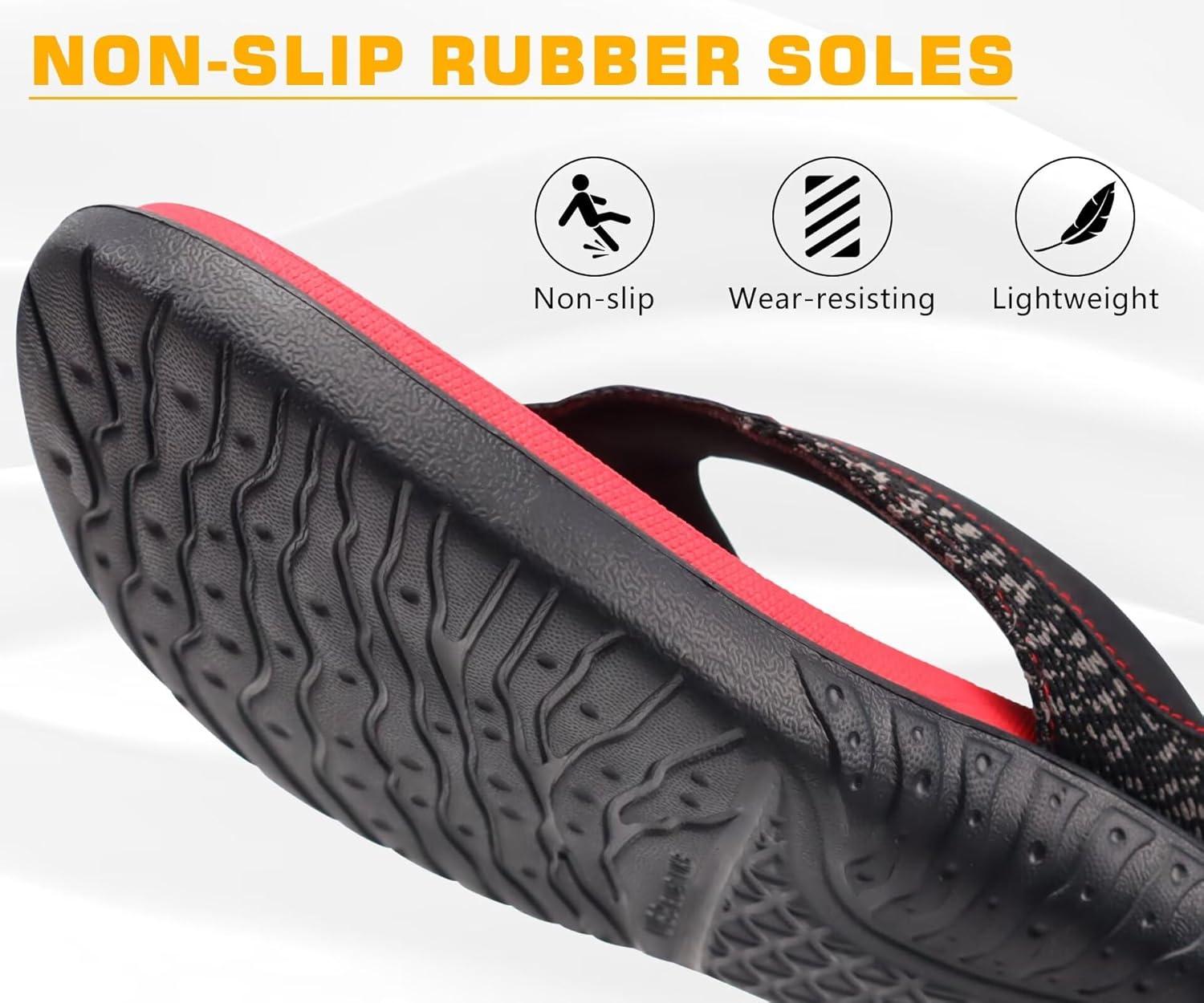 image:imageONCAI Mens Flip Flop Open Toe Athletic Straps Orthotic Summer Plantar Fasciitis Sport Sandals with Soft Cushion Arch Support Size 7515BlackRed