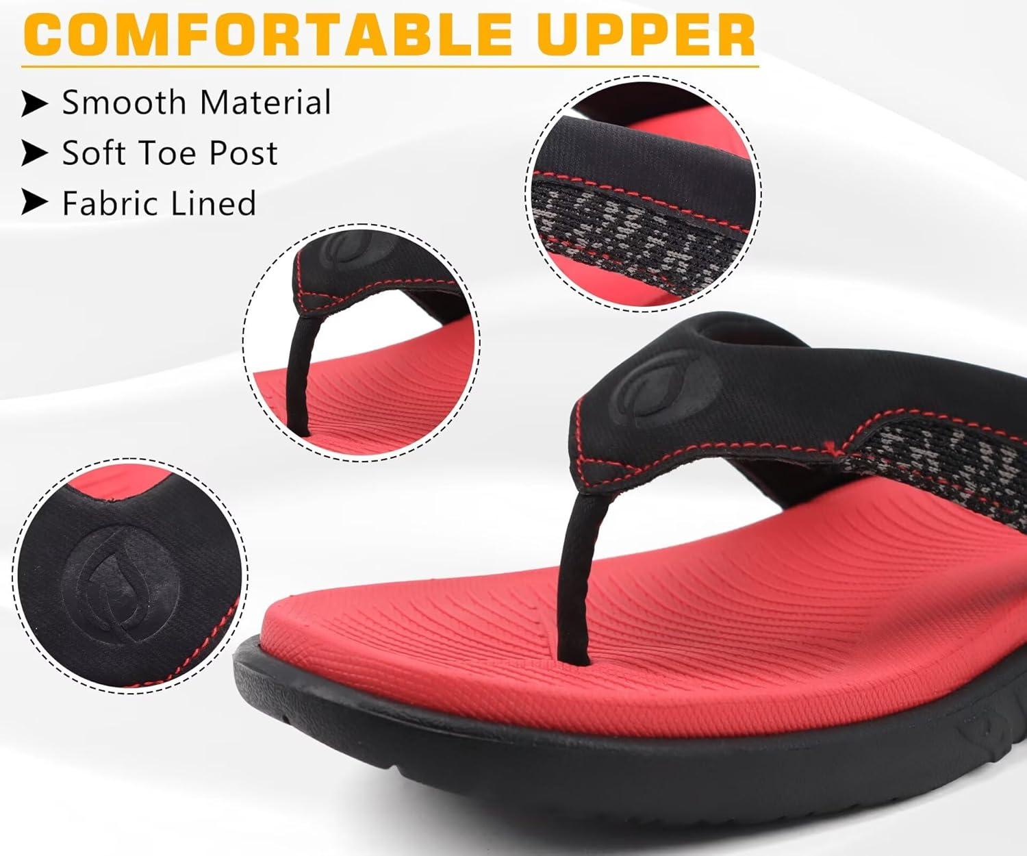 image:imageONCAI Mens Flip Flop Open Toe Athletic Straps Orthotic Summer Plantar Fasciitis Sport Sandals with Soft Cushion Arch Support Size 7515BlackRed