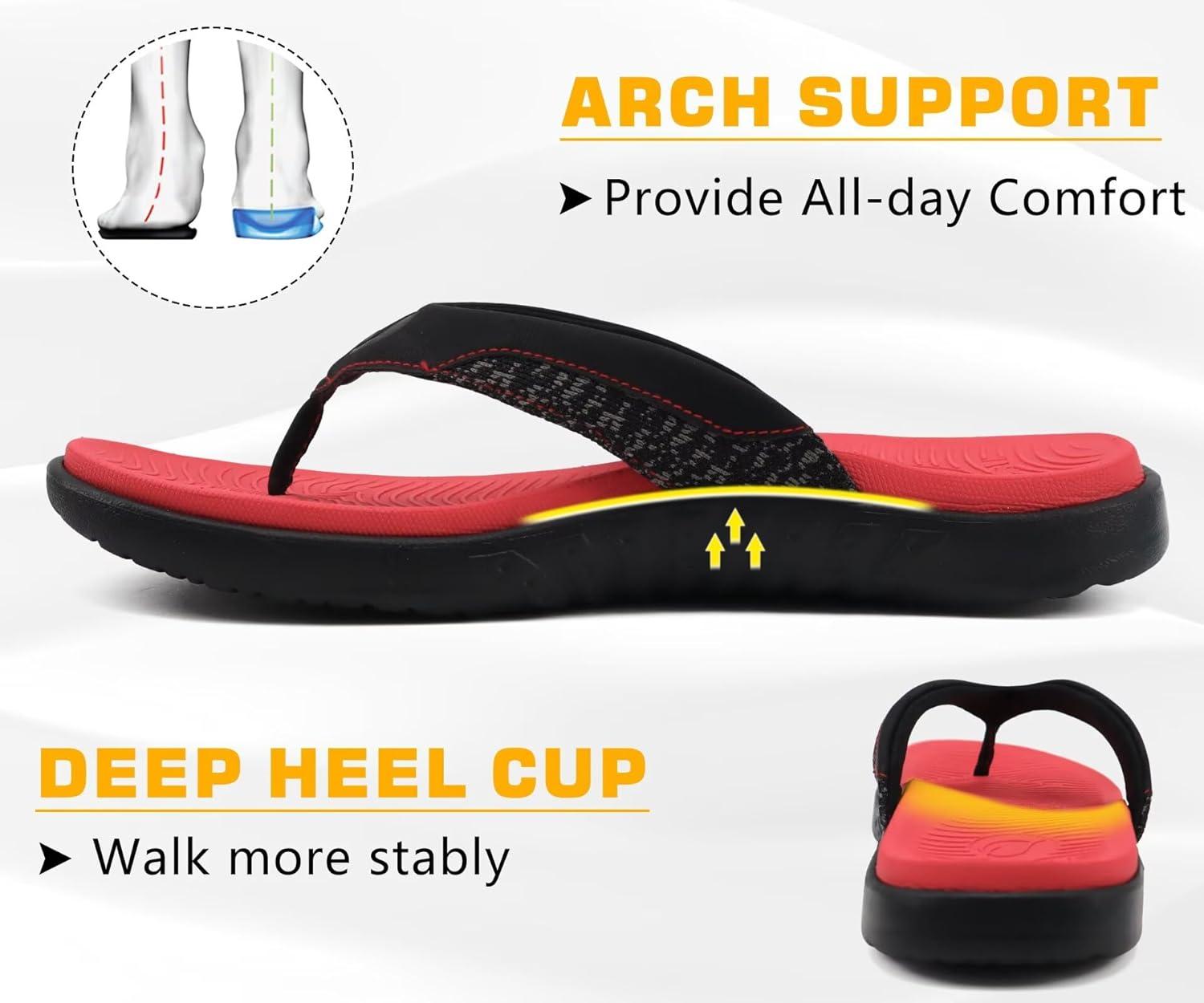 image:imageONCAI Mens Flip Flop Open Toe Athletic Straps Orthotic Summer Plantar Fasciitis Sport Sandals with Soft Cushion Arch Support Size 7515BlackRed