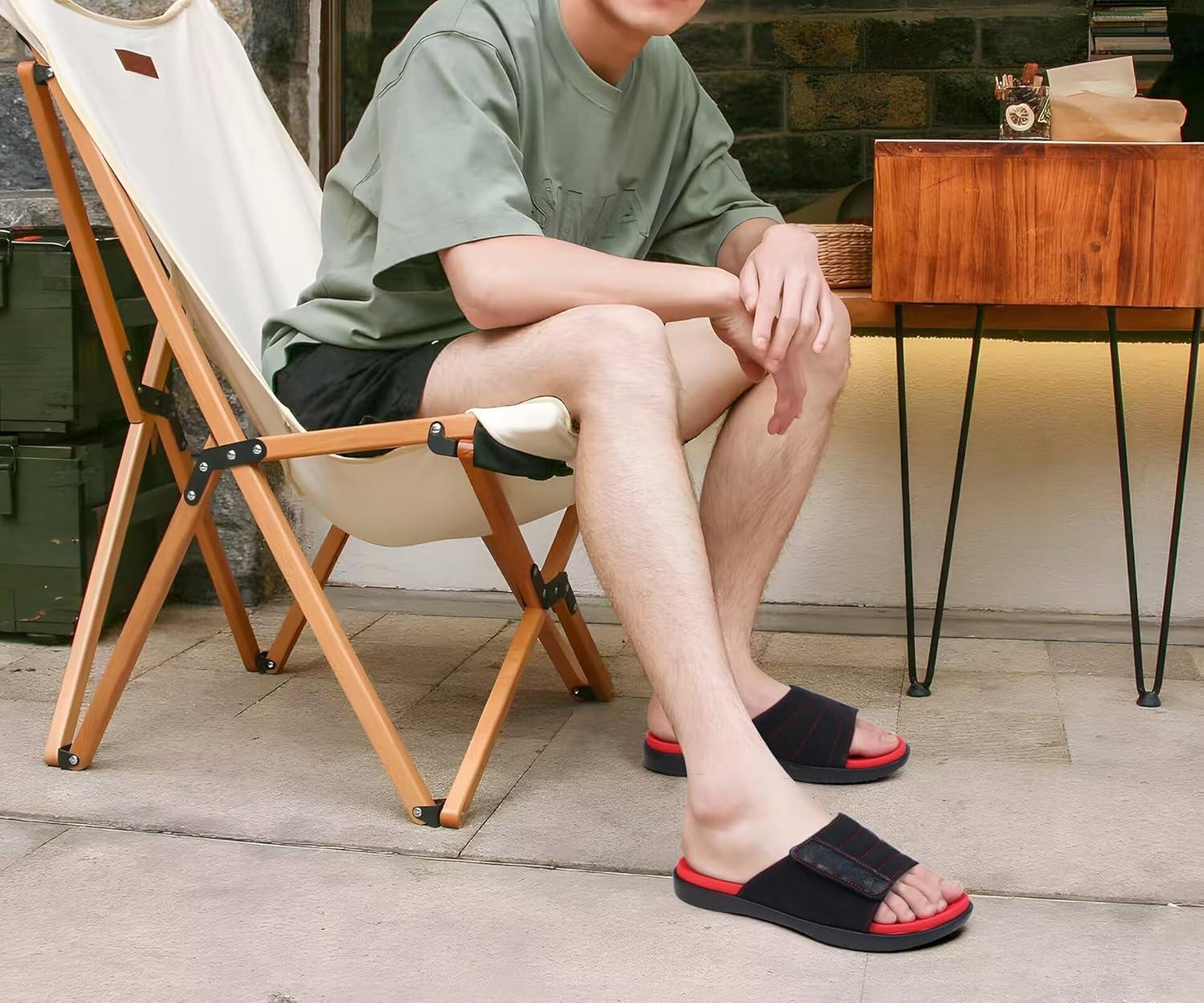 image:imageONCAI Mens Sandals Adjustable Straps Orthotic Plantar Fasciitis Open Toe Athletic Sport Slides with Soft Comfy Arch Support Footbed Size 7515BlackRed