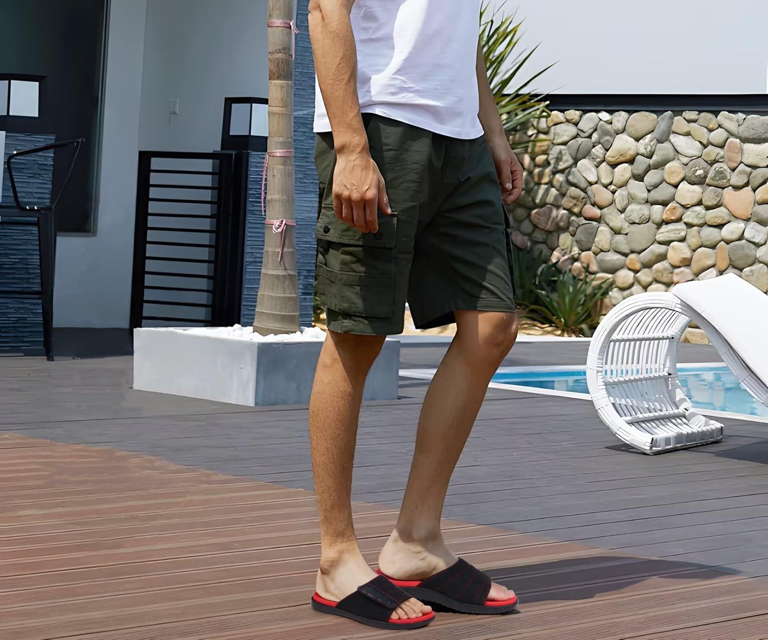 image:imageONCAI Mens Sandals Adjustable Straps Orthotic Plantar Fasciitis Open Toe Athletic Sport Slides with Soft Comfy Arch Support Footbed Size 7515BlackRed