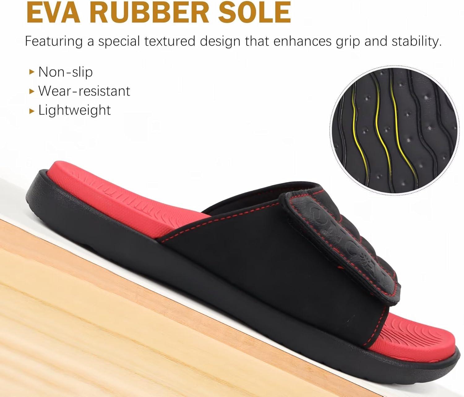 image:imageONCAI Mens Sandals Adjustable Straps Orthotic Plantar Fasciitis Open Toe Athletic Sport Slides with Soft Comfy Arch Support Footbed Size 7515BlackRed