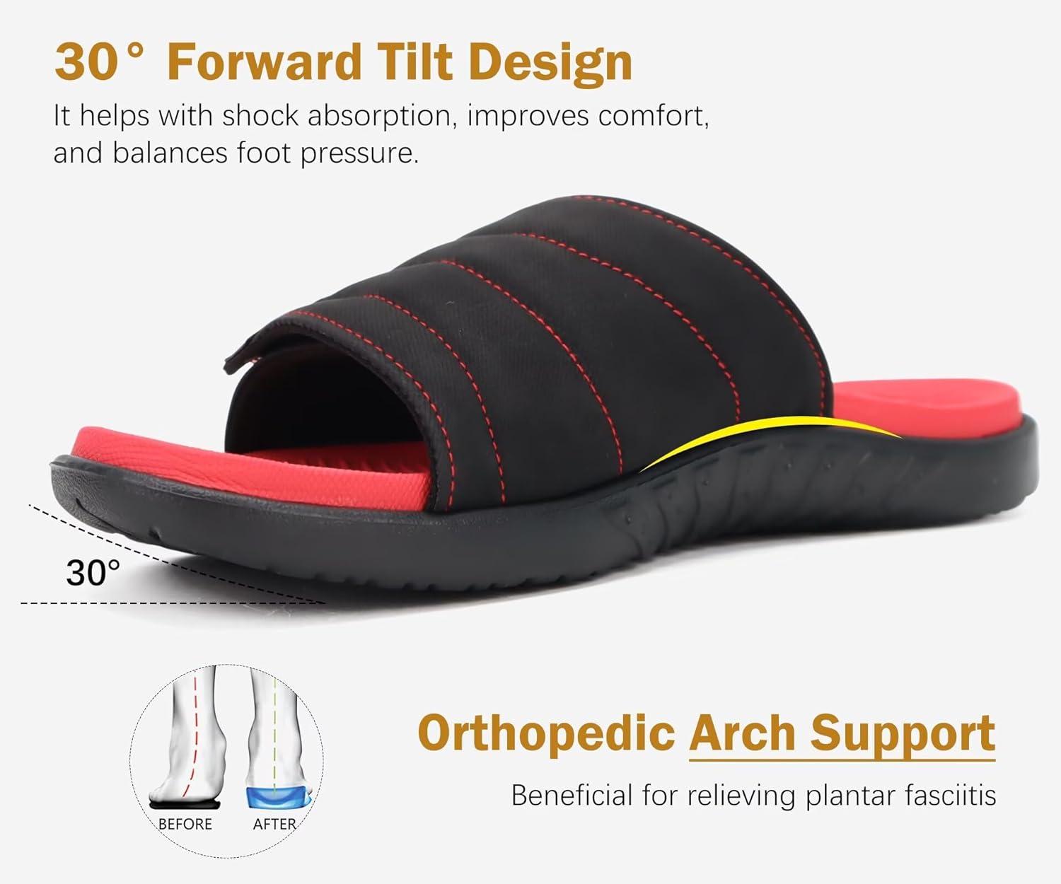 image:imageONCAI Mens Sandals Adjustable Straps Orthotic Plantar Fasciitis Open Toe Athletic Sport Slides with Soft Comfy Arch Support Footbed Size 7515BlackRed