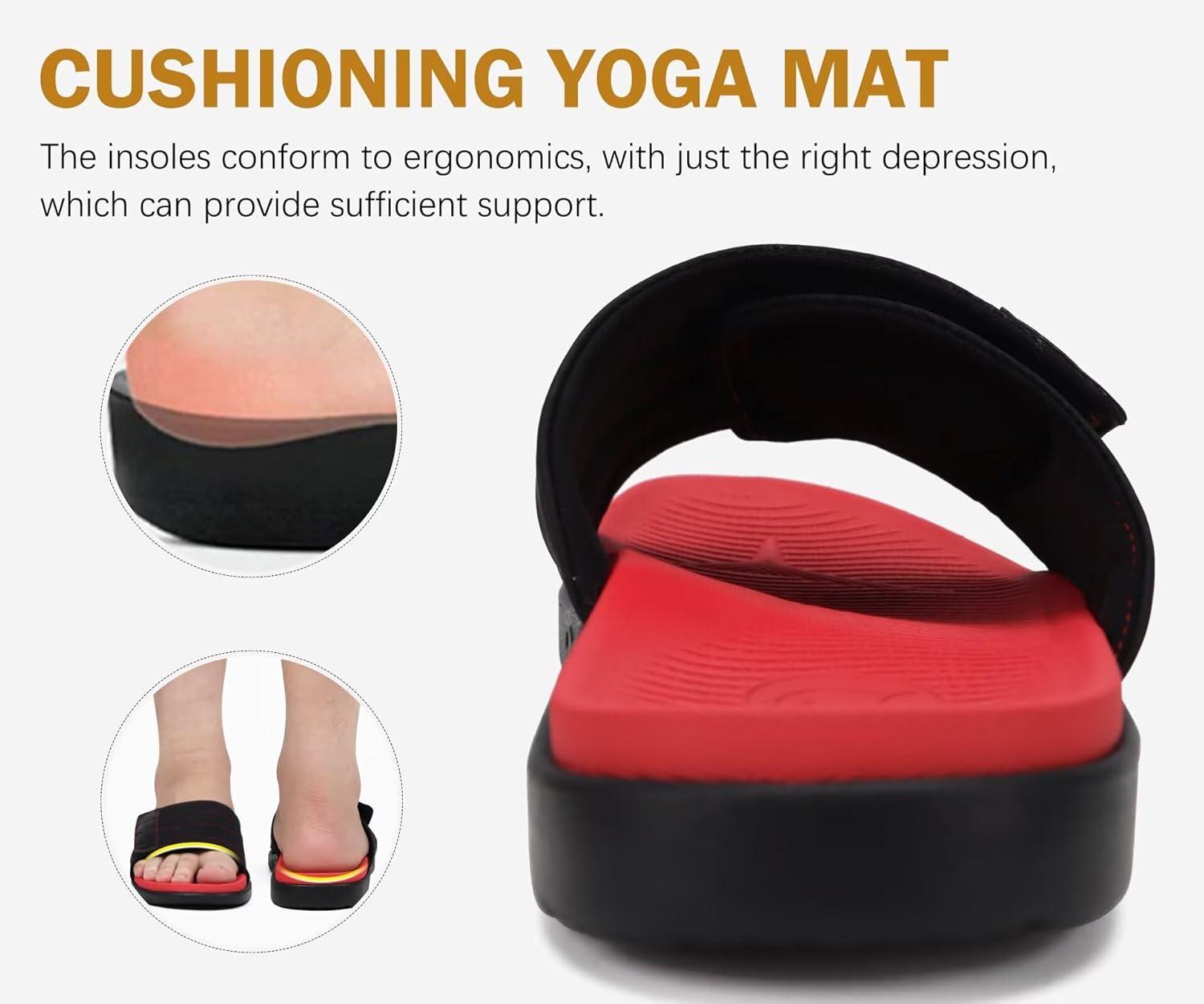 image:imageONCAI Mens Sandals Adjustable Straps Orthotic Plantar Fasciitis Open Toe Athletic Sport Slides with Soft Comfy Arch Support Footbed Size 7515BlackRed