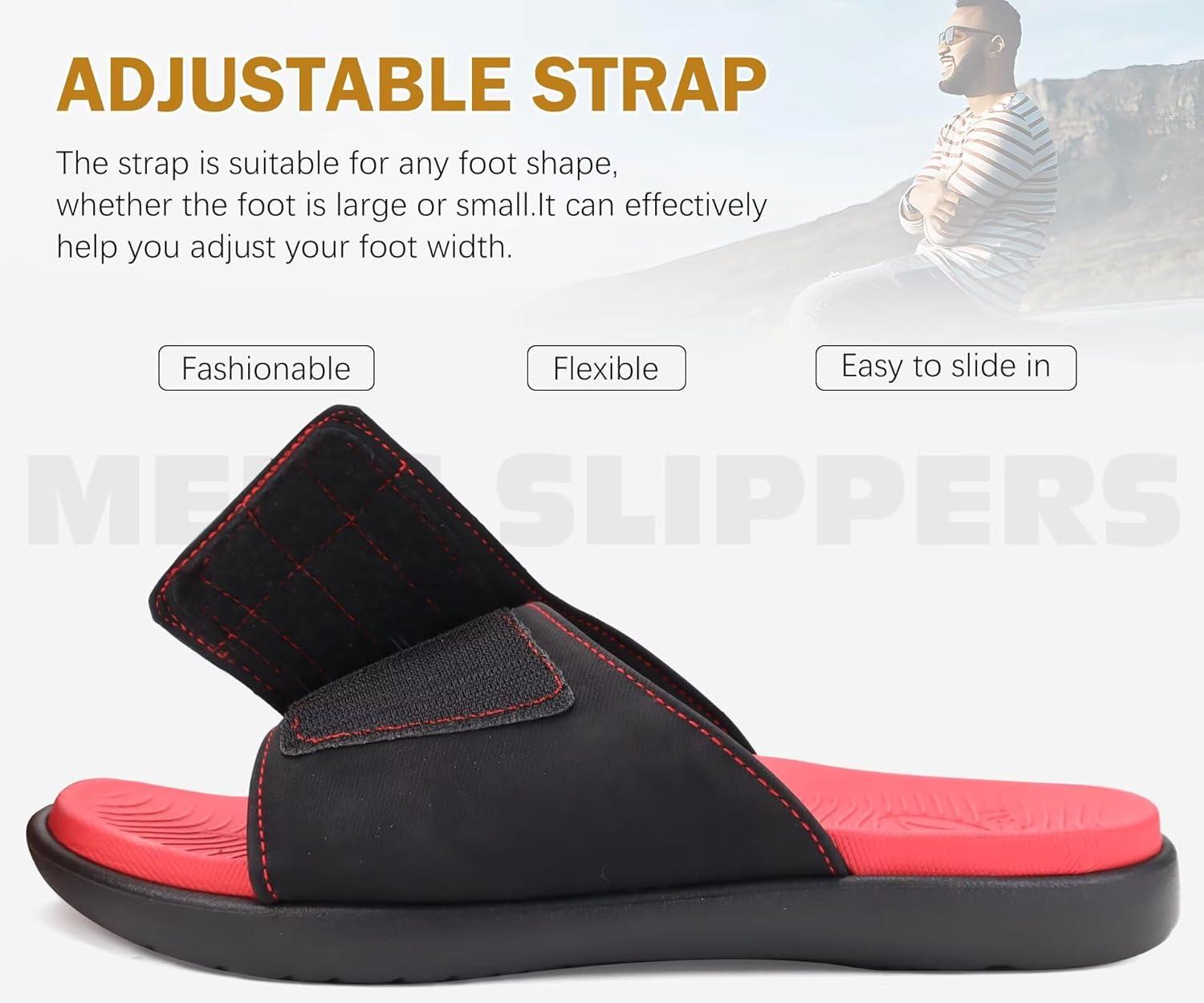 image:imageONCAI Mens Sandals Adjustable Straps Orthotic Plantar Fasciitis Open Toe Athletic Sport Slides with Soft Comfy Arch Support Footbed Size 7515BlackRed
