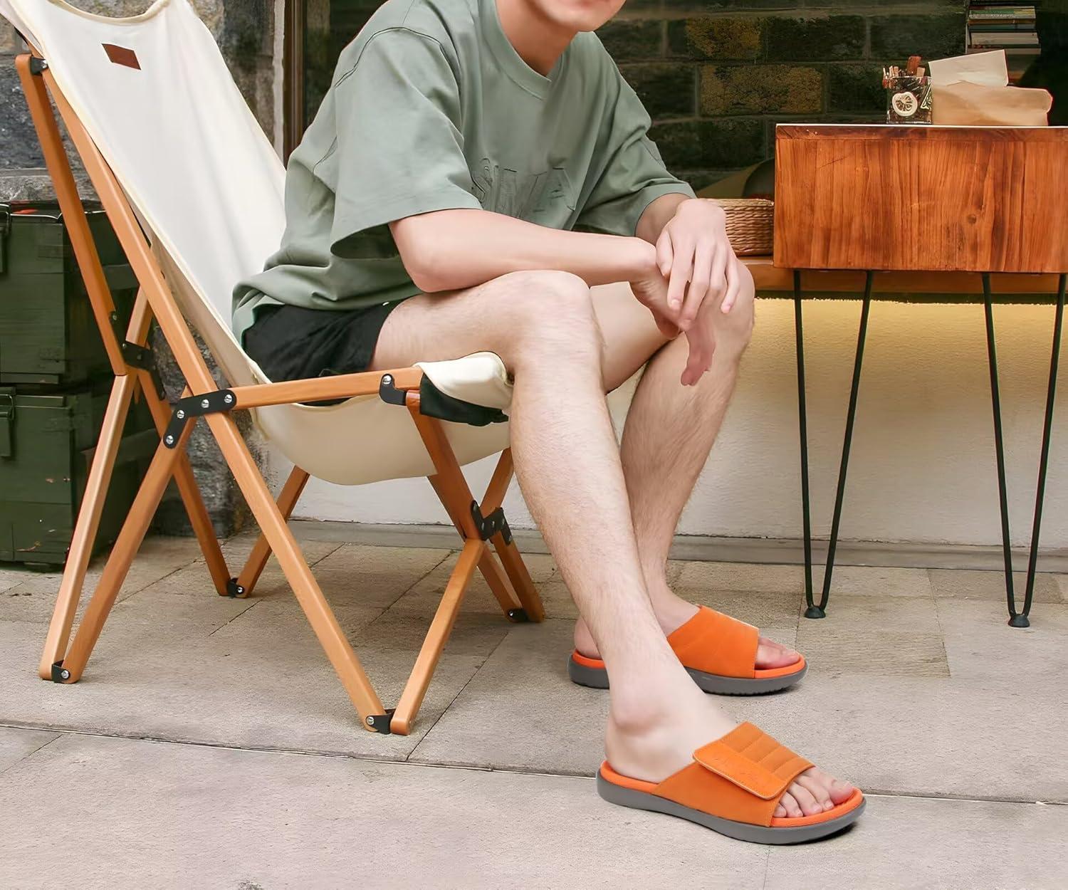 image:imageONCAI Mens Sandals Adjustable Straps Orthotic Plantar Fasciitis Open Toe Athletic Sport Slides with Soft Comfy Arch Support Footbed Size 7515GreyOrange