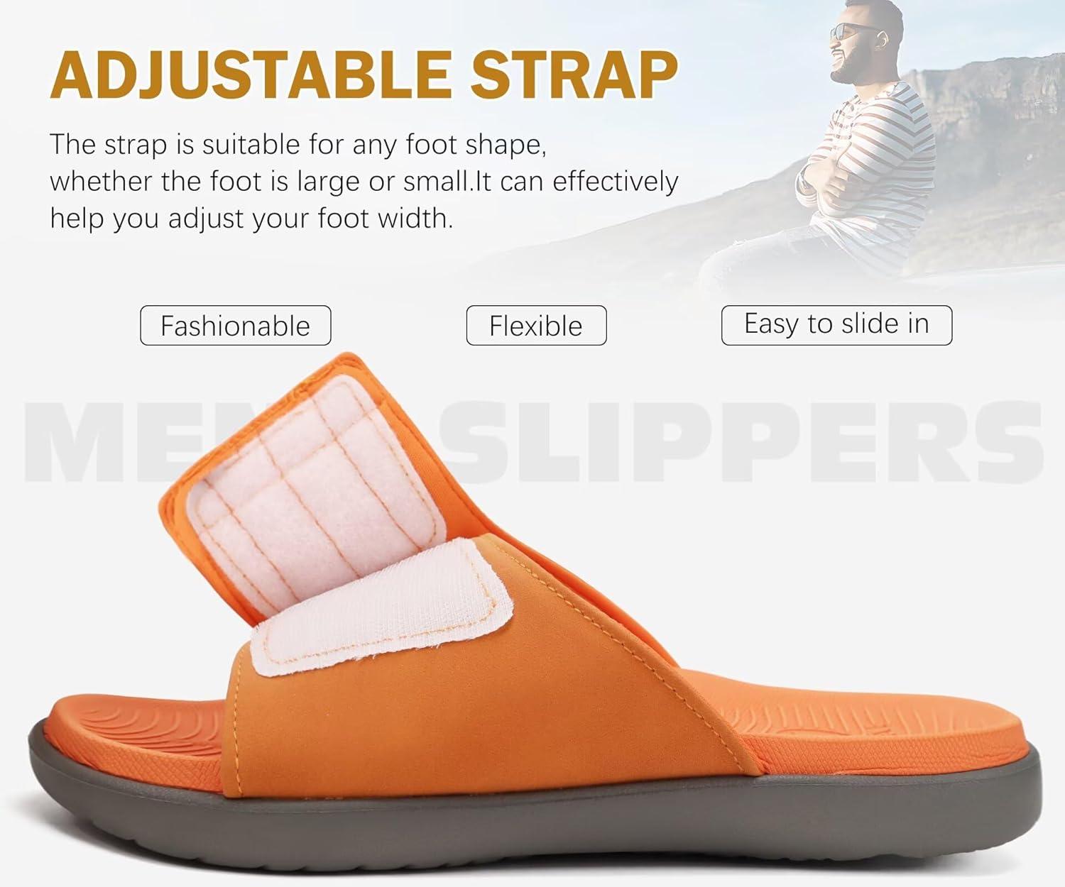 image:imageONCAI Mens Sandals Adjustable Straps Orthotic Plantar Fasciitis Open Toe Athletic Sport Slides with Soft Comfy Arch Support Footbed Size 7515GreyOrange