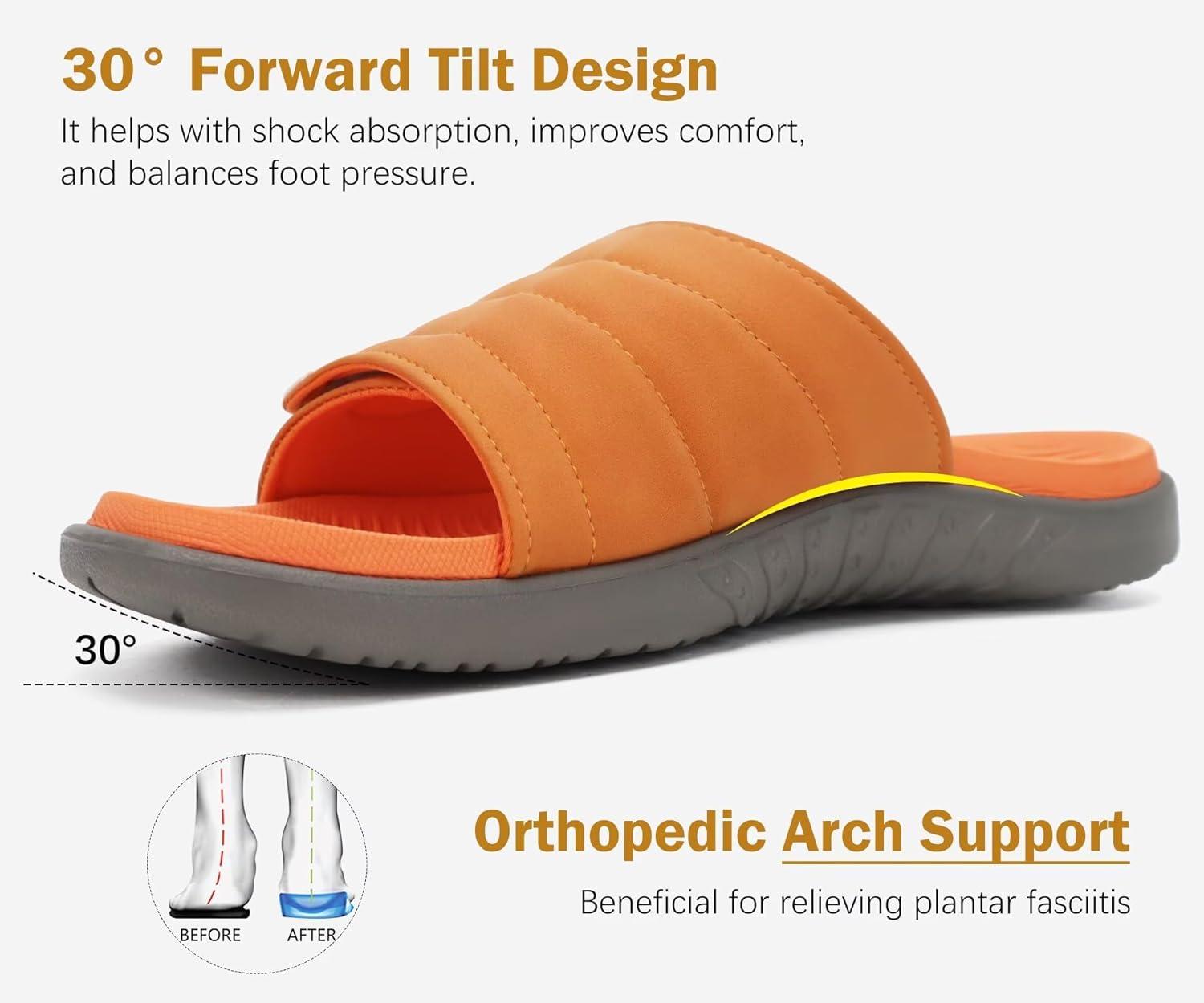 image:imageONCAI Mens Sandals Adjustable Straps Orthotic Plantar Fasciitis Open Toe Athletic Sport Slides with Soft Comfy Arch Support Footbed Size 7515GreyOrange