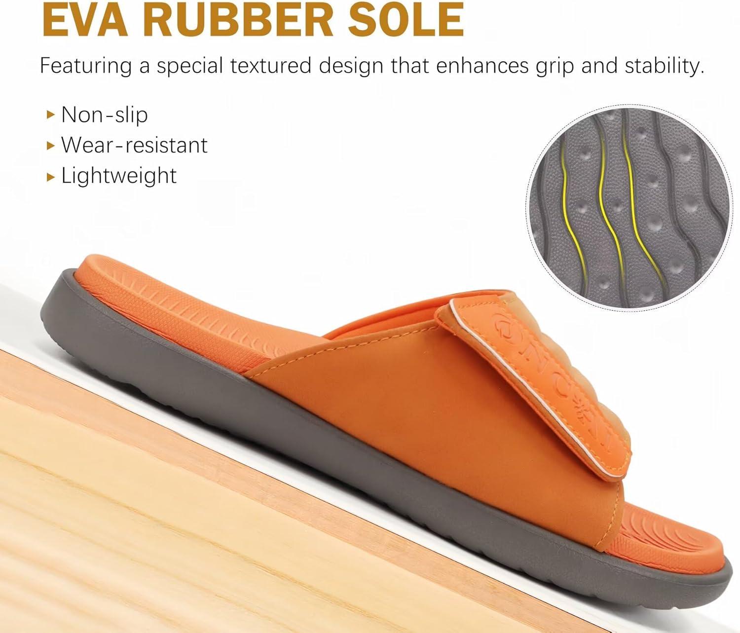 image:imageONCAI Mens Sandals Adjustable Straps Orthotic Plantar Fasciitis Open Toe Athletic Sport Slides with Soft Comfy Arch Support Footbed Size 7515GreyOrange