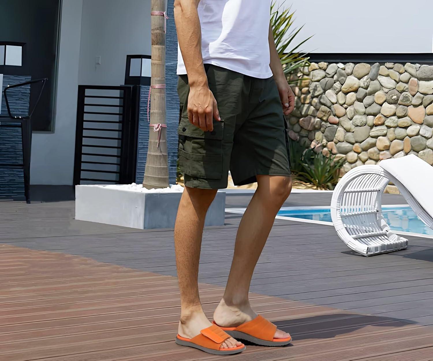 image:imageONCAI Mens Sandals Adjustable Straps Orthotic Plantar Fasciitis Open Toe Athletic Sport Slides with Soft Comfy Arch Support Footbed Size 7515GreyOrange