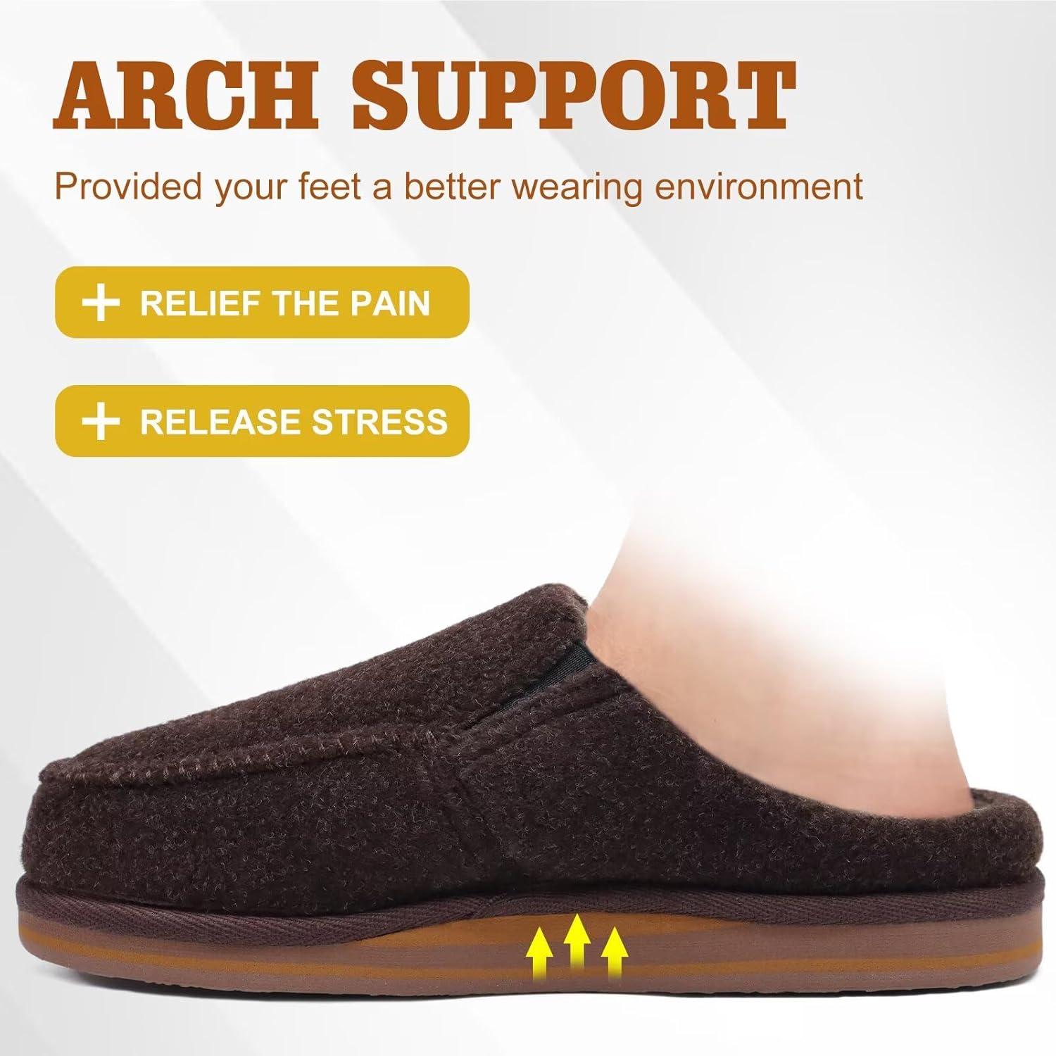 image:imageONCAI Mens Slippers with Orthotic Arch SupportHouse Slippers CottonBlend HighDensity Memory Foam Comfort Plantar Fasciitis Warm Slipon Indoor Outdoor Rubber Sole Felt US Size 716Felt Brown