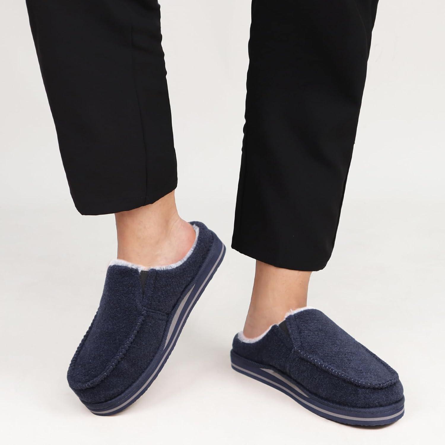 image:imageONCAI Mens Slippers with Orthotic Arch SupportHouse Slippers CottonBlend HighDensity Memory Foam Comfort Plantar Fasciitis Warm Slipon Indoor Outdoor Rubber Sole Felt US Size 716Fur Felt Blue