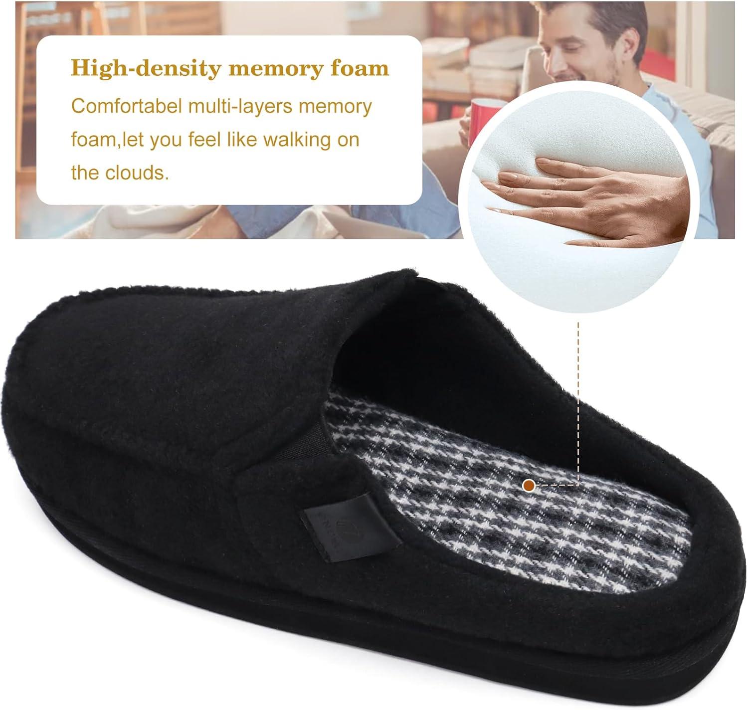 image:imageONCAI Mens Slippers with Orthotic Arch SupportHouse Slippers CottonBlend HighDensity Memory Foam Comfort Plantar Fasciitis Warm Slipon Indoor Outdoor Rubber Sole Felt US Size 716Felt Black