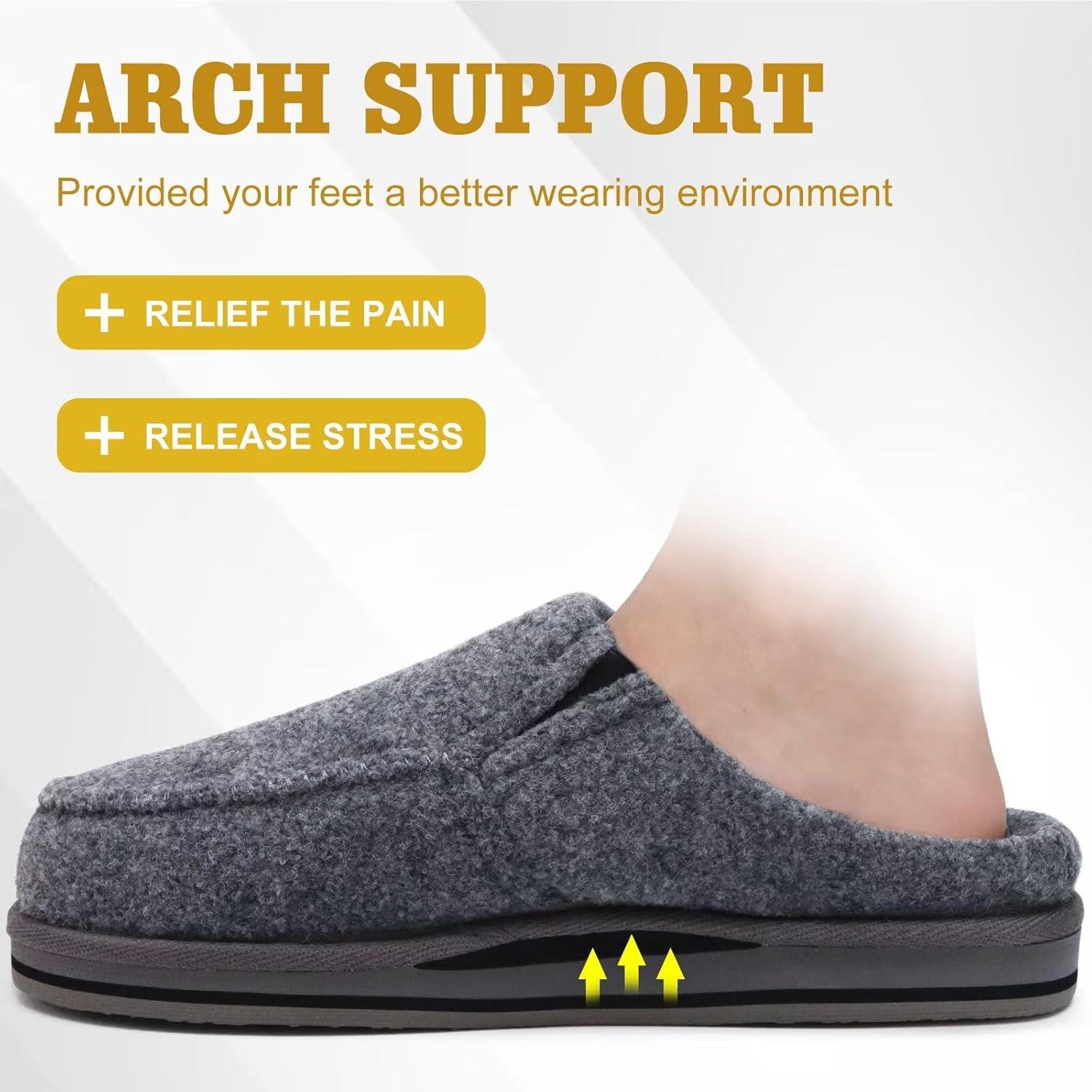image:imageONCAI Mens Slippers with Orthotic Arch SupportHouse Slippers CottonBlend HighDensity Memory Foam Comfort Plantar Fasciitis Warm Slipon Indoor Outdoor Rubber Sole Felt US Size 716Felt Grey