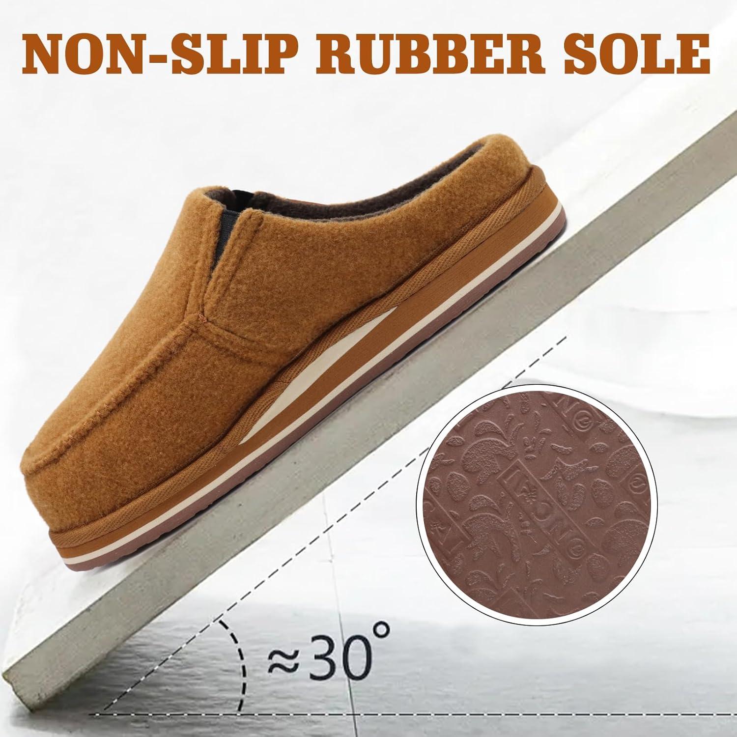 image:imageONCAI Mens Slippers with Orthotic Arch SupportHouse Slippers CottonBlend HighDensity Memory Foam Comfort Plantar Fasciitis Warm Slipon Indoor Outdoor Rubber Sole Felt US Size 716Felt Khaki