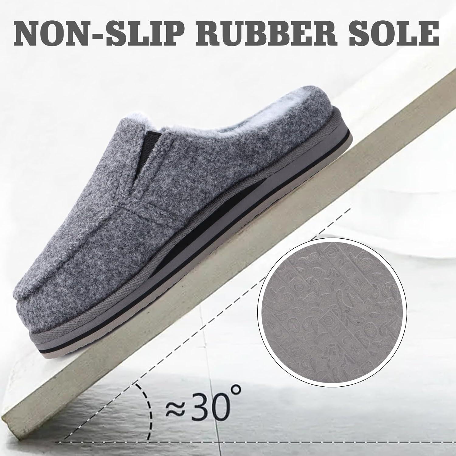image:imageONCAI Mens Slippers with Orthotic Arch SupportHouse Slippers CottonBlend HighDensity Memory Foam Comfort Plantar Fasciitis Warm Slipon Indoor Outdoor Rubber Sole Felt US Size 716Fur Felt Grey