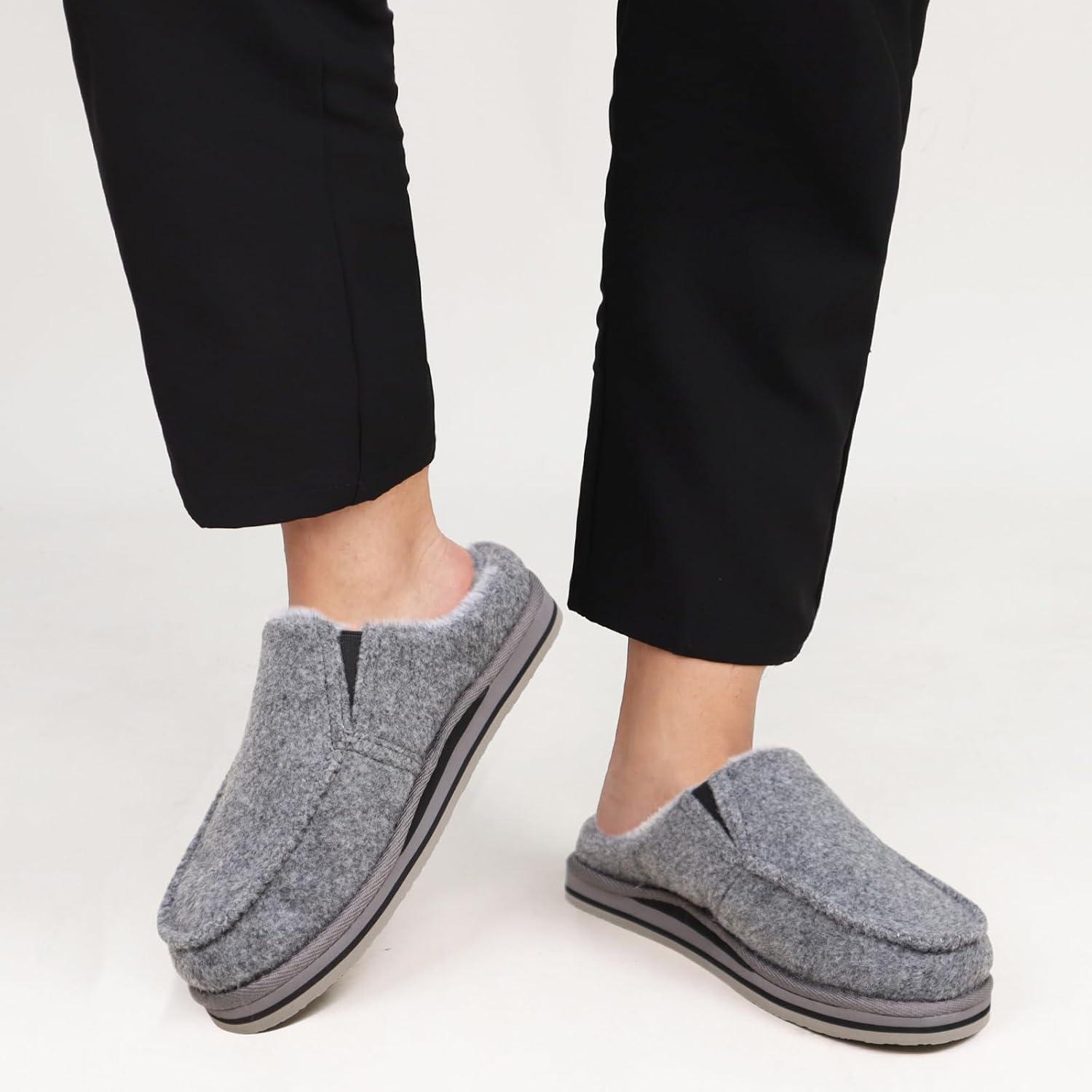 image:imageONCAI Mens Slippers with Orthotic Arch SupportHouse Slippers CottonBlend HighDensity Memory Foam Comfort Plantar Fasciitis Warm Slipon Indoor Outdoor Rubber Sole Felt US Size 716Fur Felt Grey