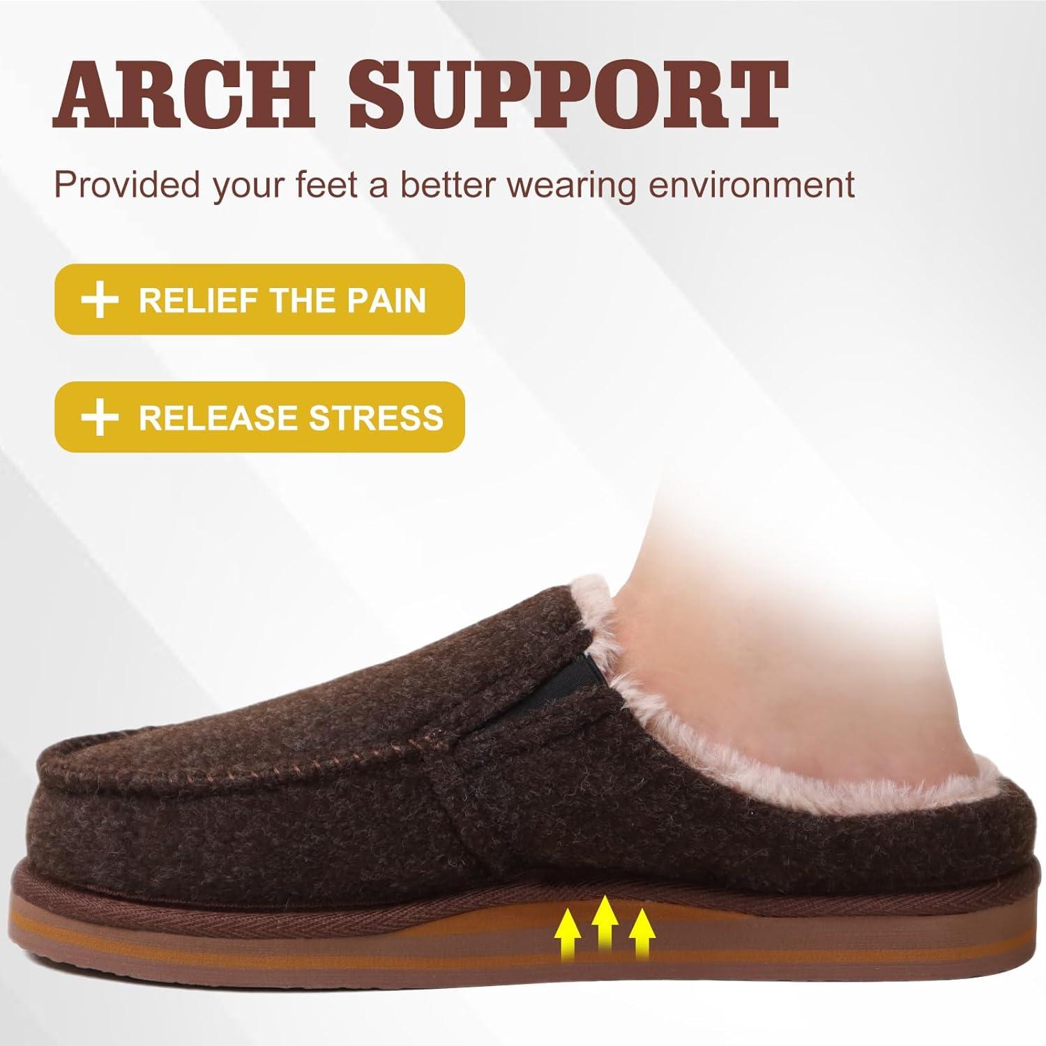 image:imageONCAI Mens Slippers with Orthotic Arch SupportHouse Slippers CottonBlend HighDensity Memory Foam Comfort Plantar Fasciitis Warm Slipon Indoor Outdoor Rubber Sole Felt US Size 716Fur Felt Brown