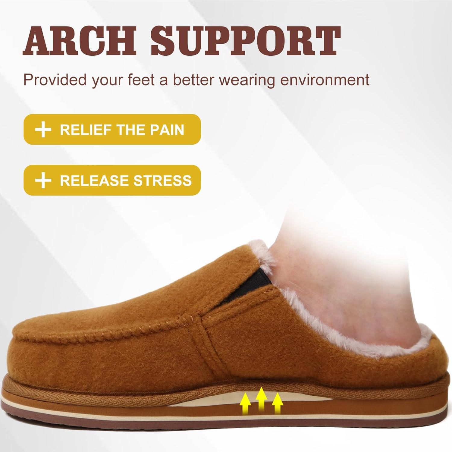 image:imageONCAI Mens Slippers with Orthotic Arch SupportHouse Slippers CottonBlend HighDensity Memory Foam Comfort Plantar Fasciitis Warm Slipon Indoor Outdoor Rubber Sole Felt US Size 716Fur Felt Khaki