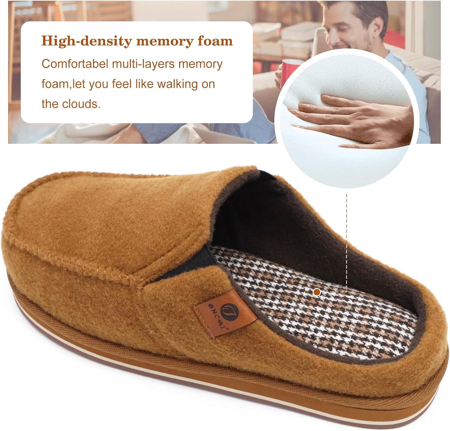 image:imageONCAI Mens Slippers with Orthotic Arch SupportHouse Slippers CottonBlend HighDensity Memory Foam Comfort Plantar Fasciitis Warm Slipon Indoor Outdoor Rubber Sole Felt US Size 716Felt Khaki