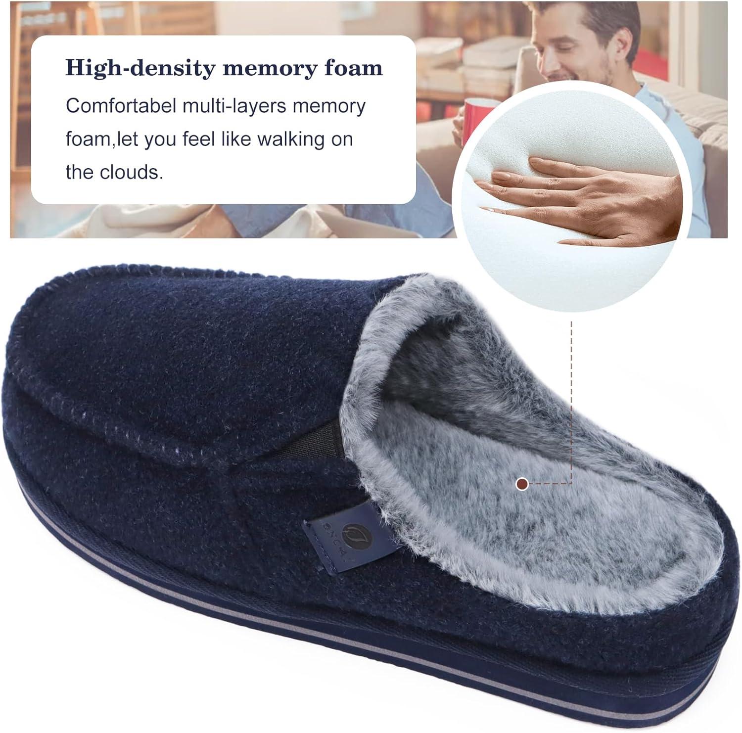 image:imageONCAI Mens Slippers with Orthotic Arch SupportHouse Slippers CottonBlend HighDensity Memory Foam Comfort Plantar Fasciitis Warm Slipon Indoor Outdoor Rubber Sole Felt US Size 716Fur Felt Blue