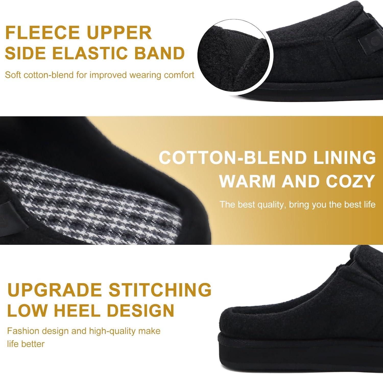 image:imageONCAI Mens Slippers with Orthotic Arch SupportHouse Slippers CottonBlend HighDensity Memory Foam Comfort Plantar Fasciitis Warm Slipon Indoor Outdoor Rubber Sole Felt US Size 716Felt Black